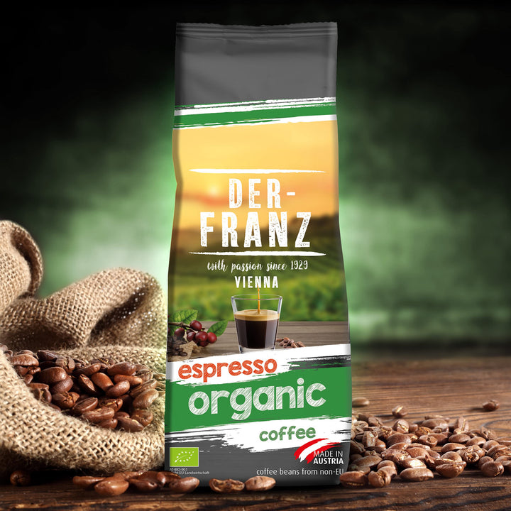 Der-Franz Espresso Organic Coffee, Whole Bean, 3 x 500 g