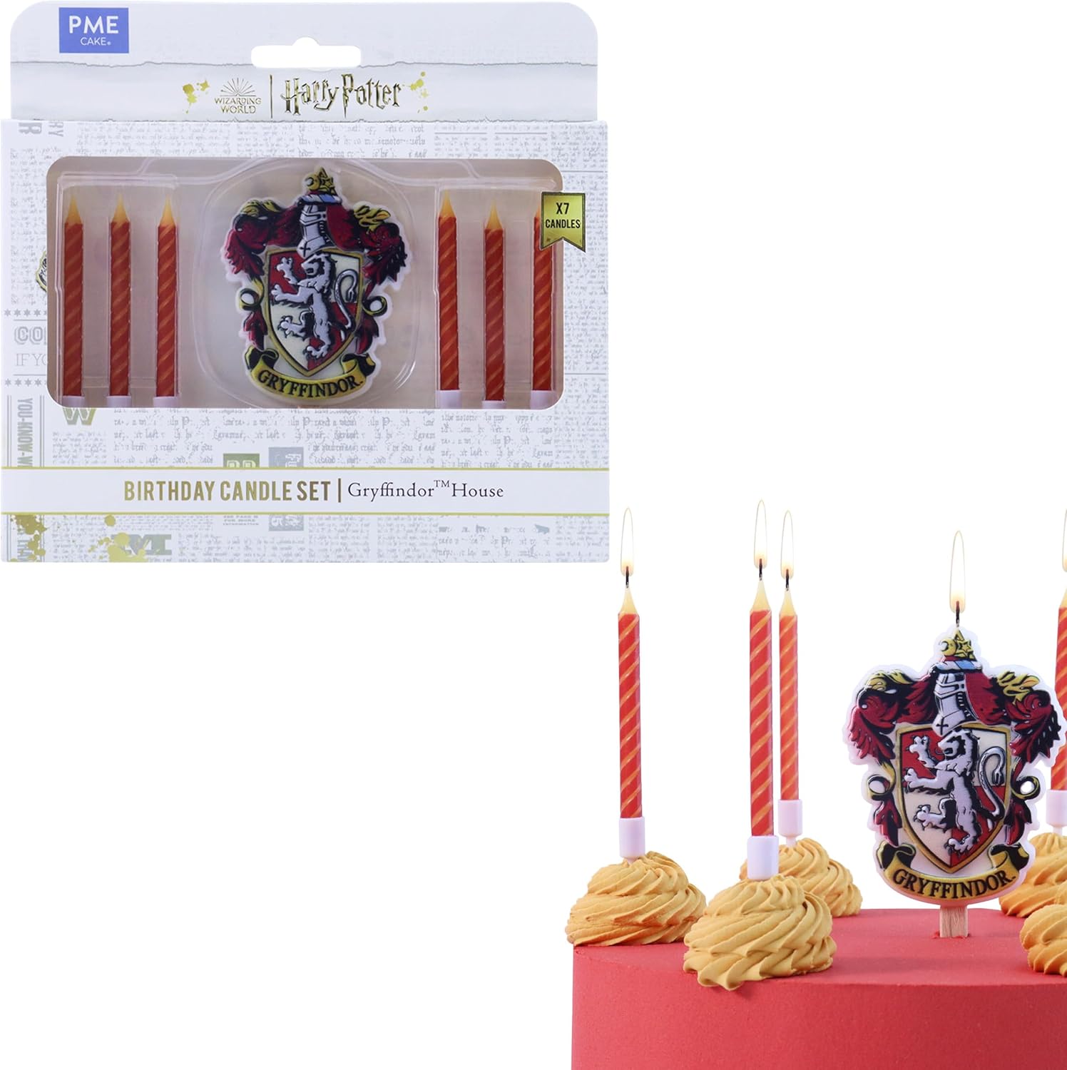 PME Harry Potter Gryffindor Birthday Candle Set - 7-Piece Candle & Crest Decoration 1