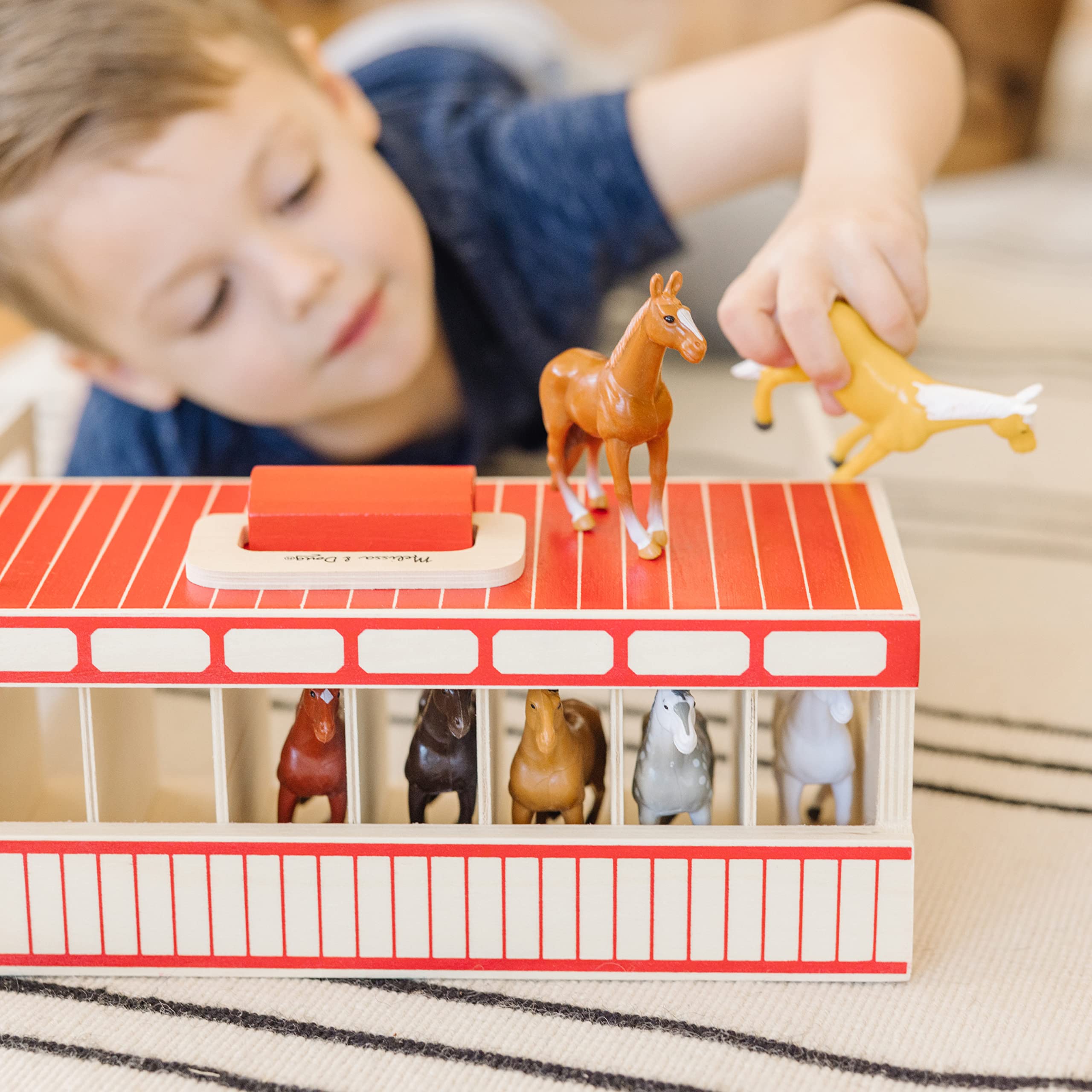 Melissa & Doug Take-Along Show-Horse Stable Playset - Wooden Pretend Play Toy with 8 Horses, Ages 3+ 7