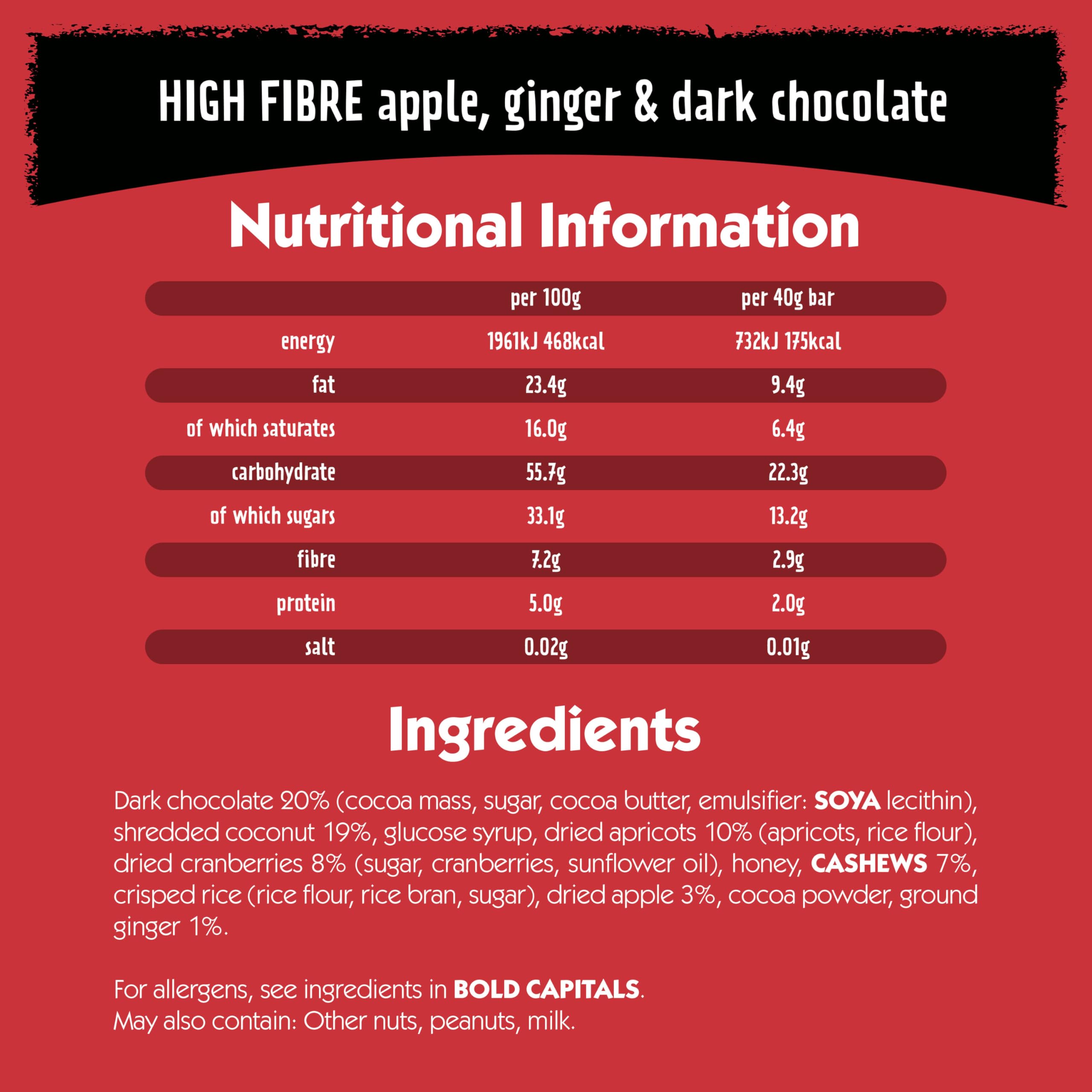 Eat Natural Fruit & Nut Bars - Dark Chocolate with Apple & Ginger | High Fibre | Gluten Free | 3 x 40g 7