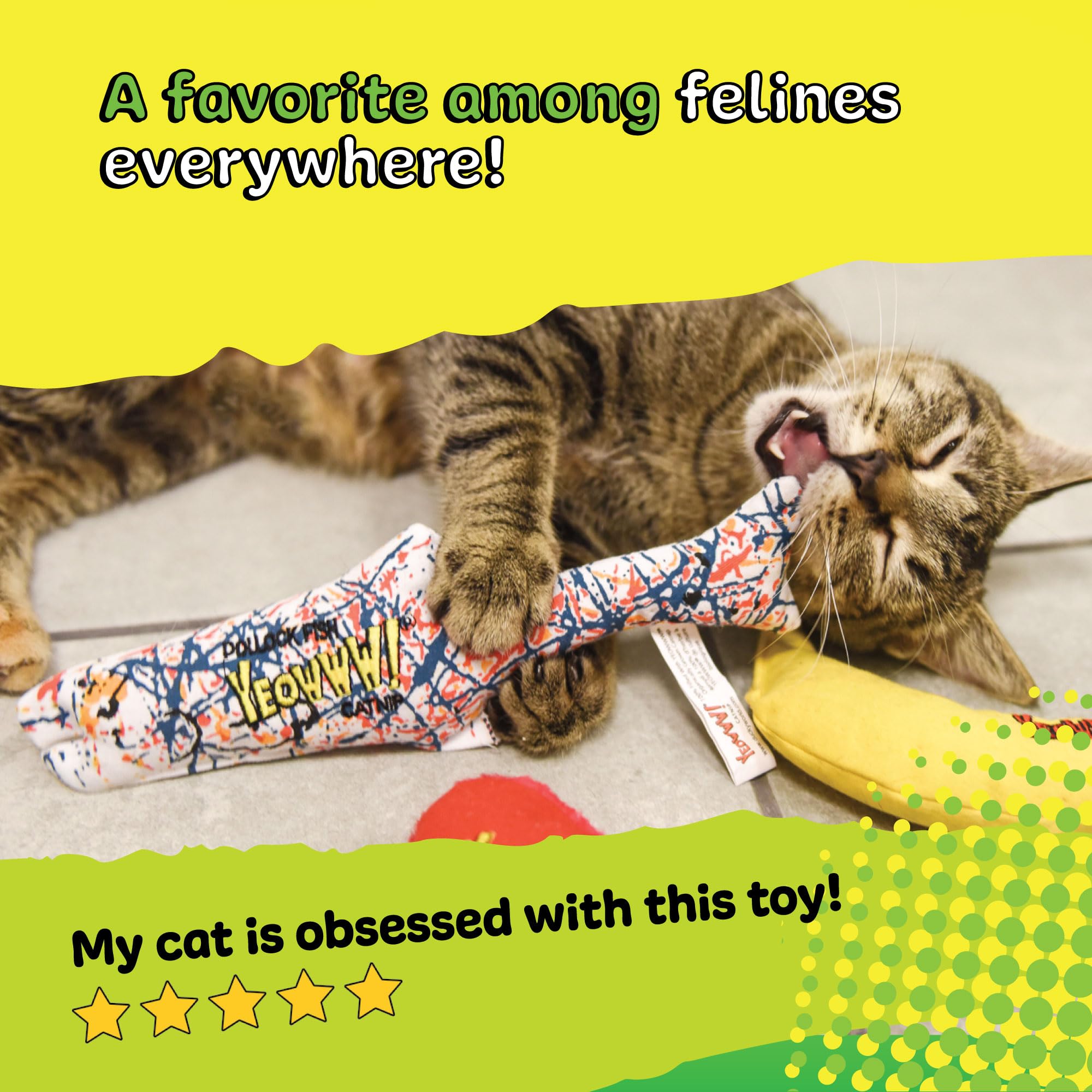 YEOWWW Pollock Fish Cat Toy - 100% Organic American Catnip Filling | Heavy Duty Cotton 6