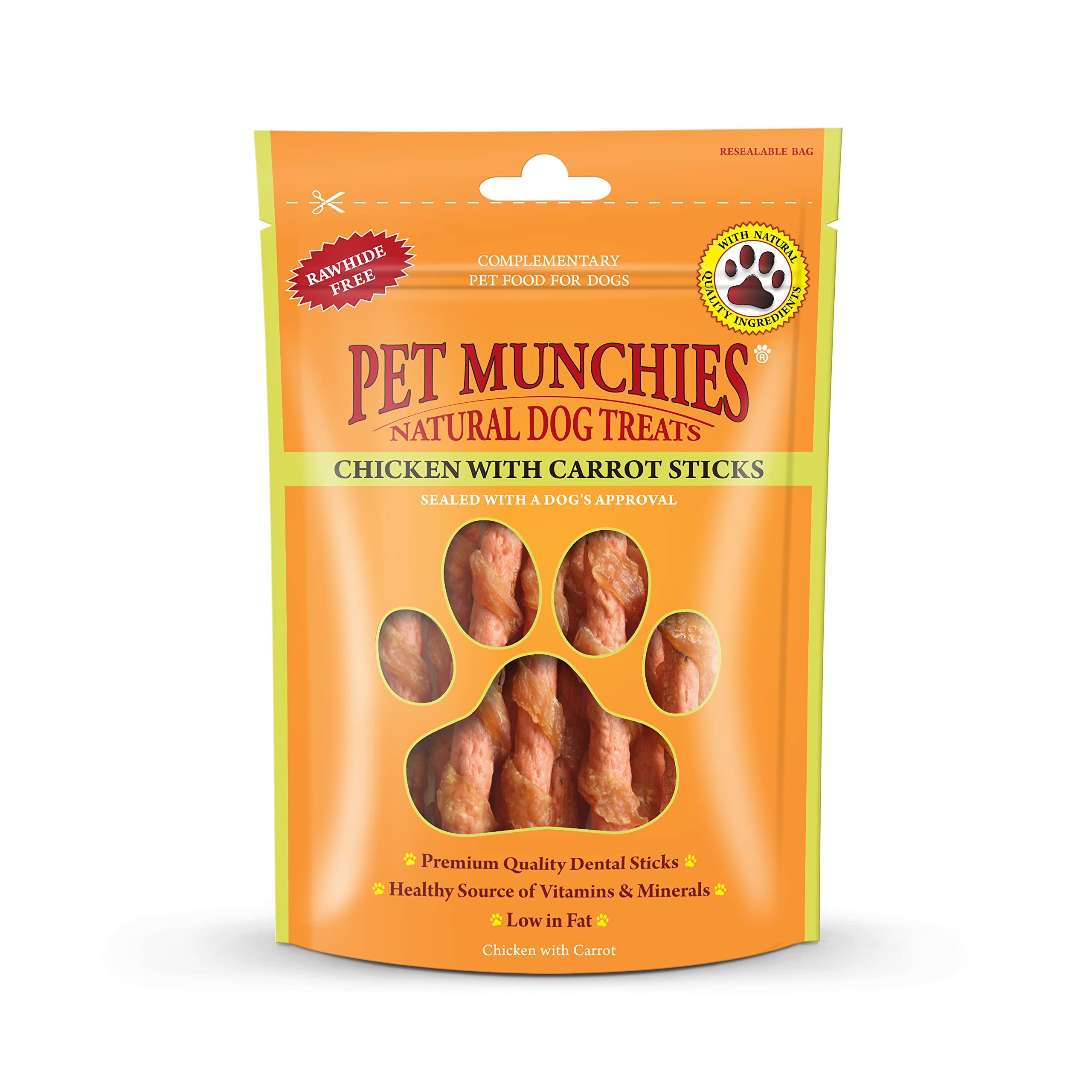PET MUNCHIES Chicken with Carrot Dental Sticks Dog Treats - Natural, Low Fat | 90g Bag