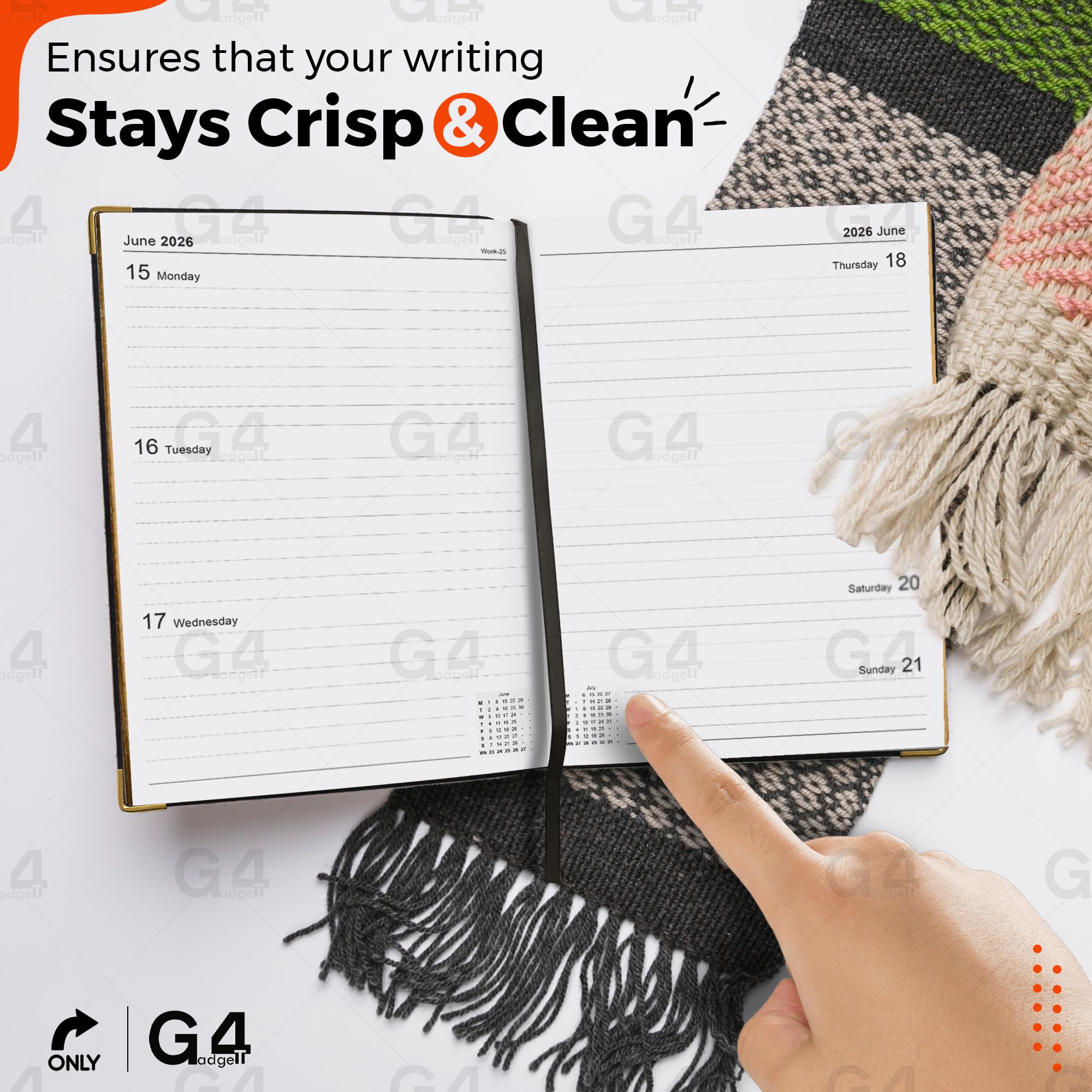 G4GADGET 2026 A5 Week to View Diary Gilt Edges Hardback Black 3