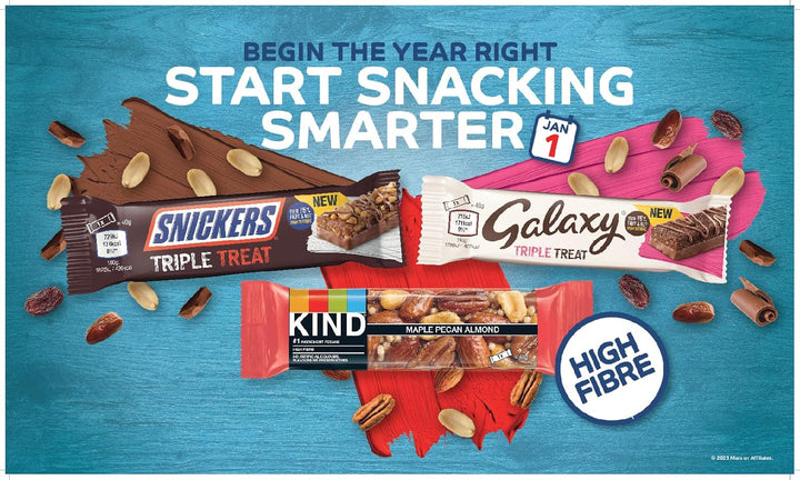 Bounty Triple Treat Fruit & Nut Chocolate Bars, Milk Chocolate Snacks with Dates, Raisins & Peanuts, 18-Pack