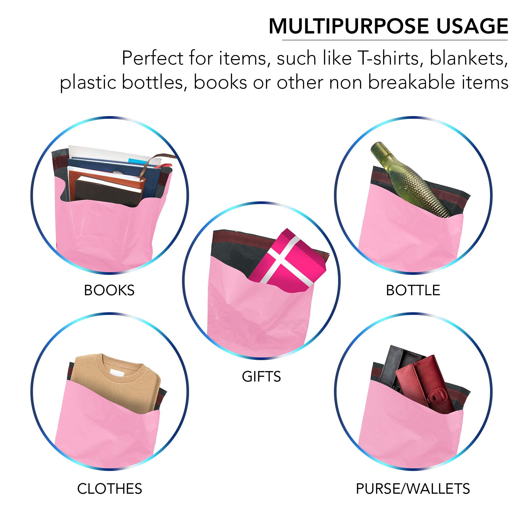 iSOUL 100 Pink Plastic Mailing Bags - Self Seal, Water Resistant | 4 Sizes (6x9 to 12x16 in) 6