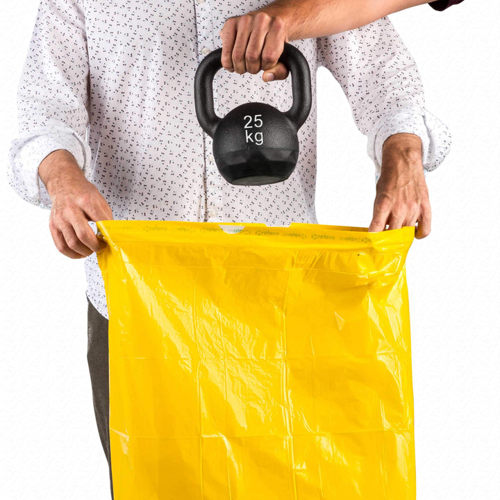 Relevo 30L Yellow Drawstring Bin Bags – 45 Units, 55 cm x 60 cm, Made from 100% Recycled Material