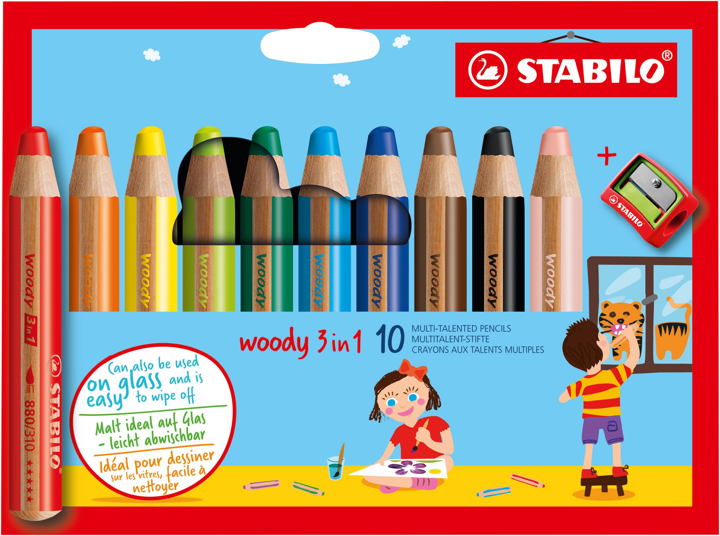 STABILO woody 3-in-1 Coloured Pencils - 10 Assorted Colours Wallet + Sharpener 1