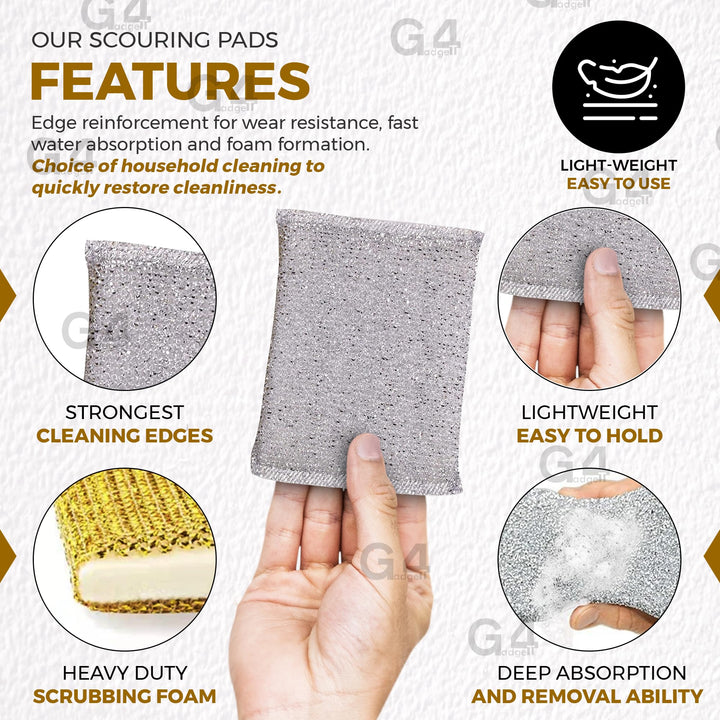 G4GADGET - 6 Pack Metallic Scouring Pads Non-Scratch Kitchen Scrubber