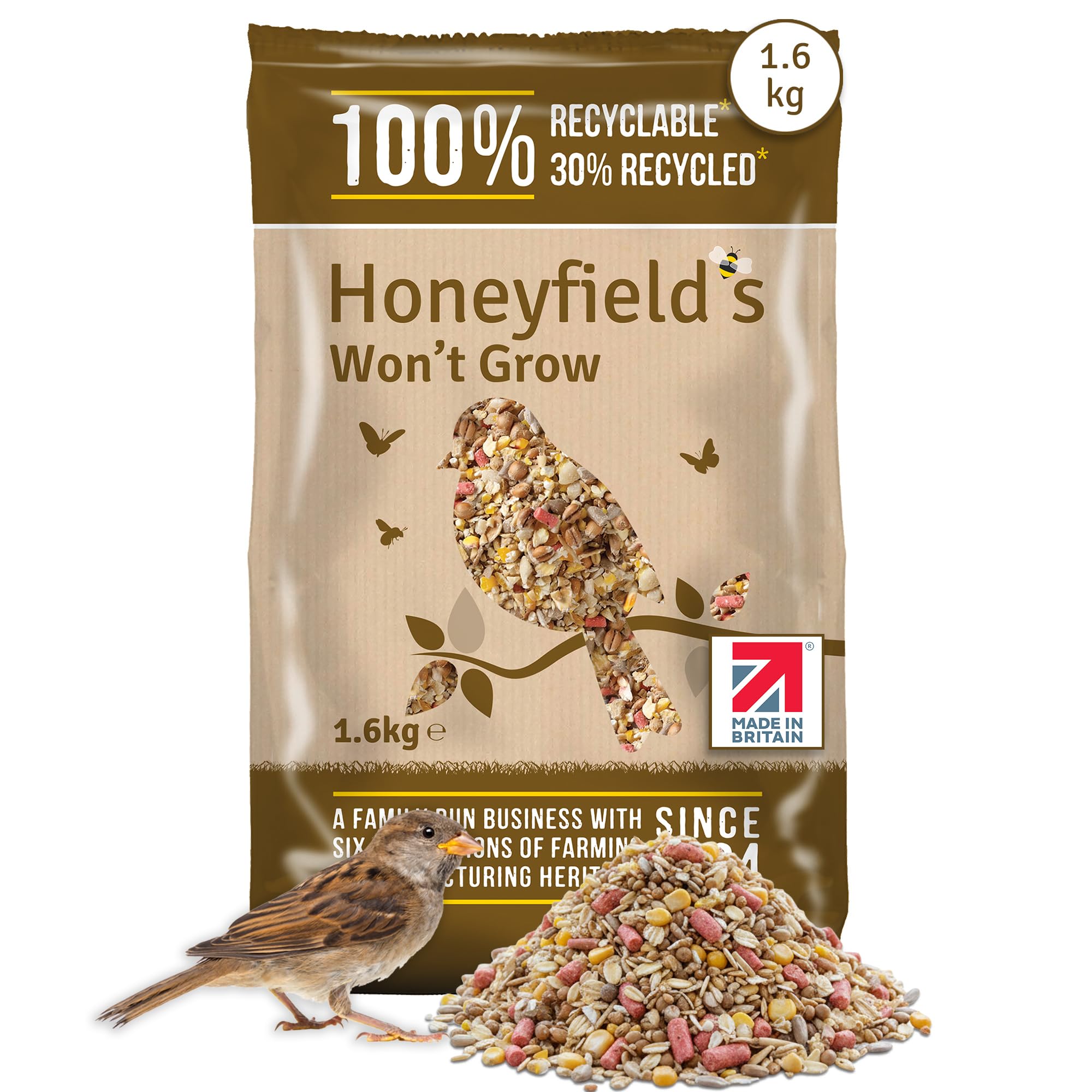Honeyfield's No Grow Bird Food for Wild Birds - 1.6 kg Resealable Bag | High Energy Seeds