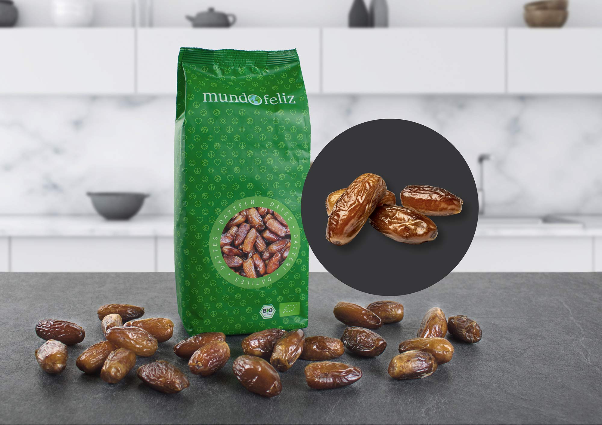 Mundo Feliz Organic Dried Pitted Dates 2 x 500 g (1 kg) - Deglet Nour Sun-Dried Dates 6