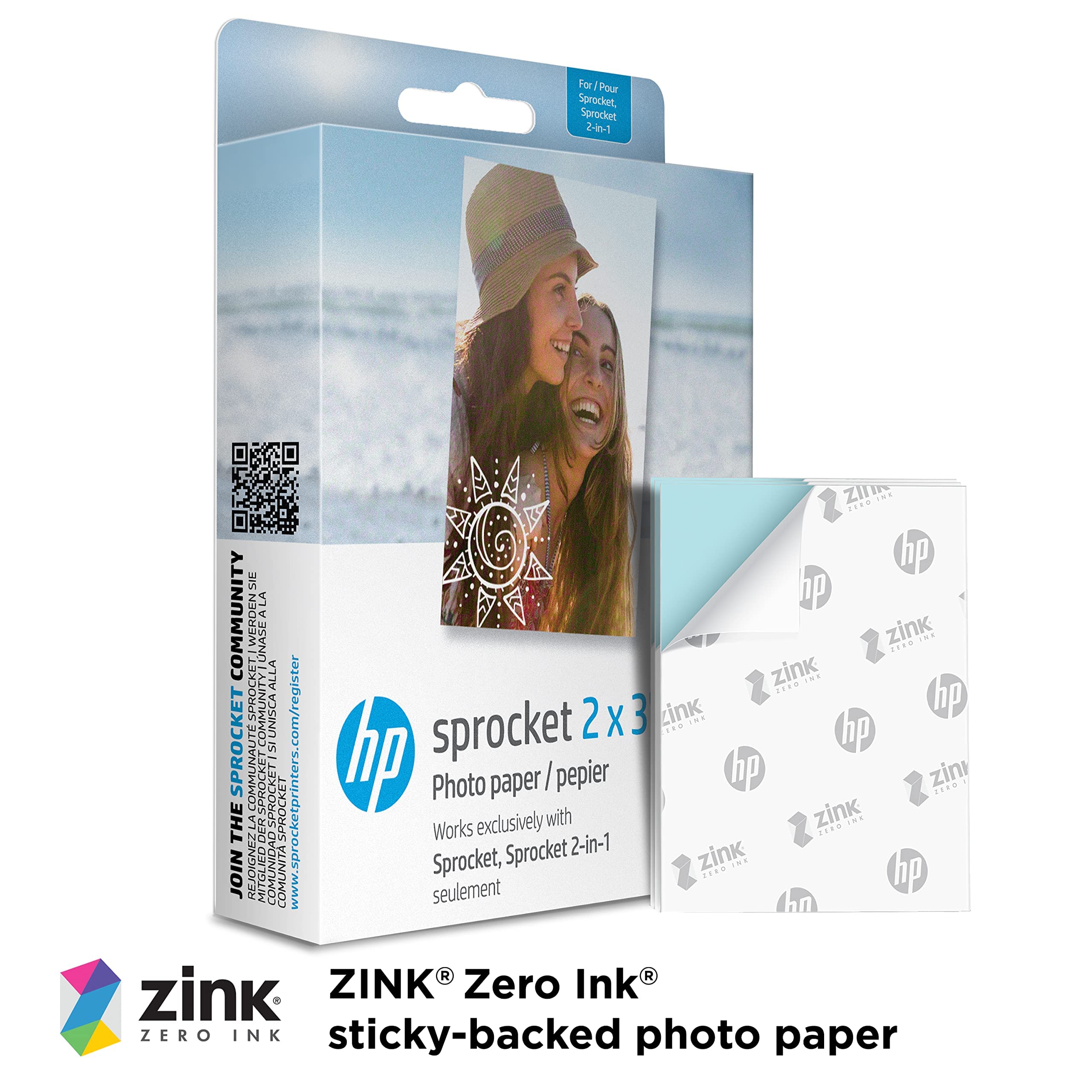 HP Sprocket 2x3 Premium Zink Sticky Back Photo Paper - 100 Sheets | Smudge & Water Resistant