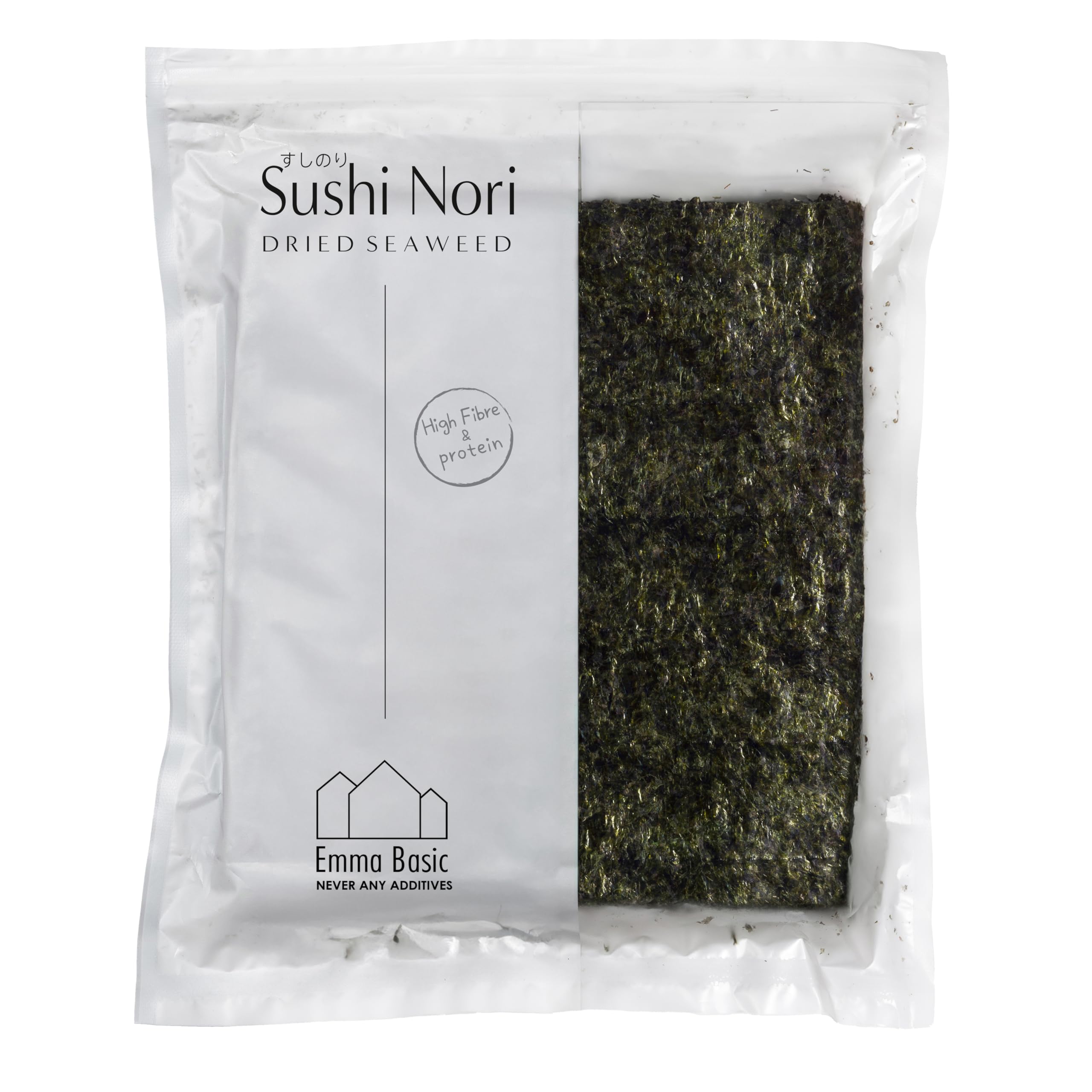 Emma Basic South Korean Seaweed Sushi Nori - 50 Full Sheets | Young & Crunchy | High Protein