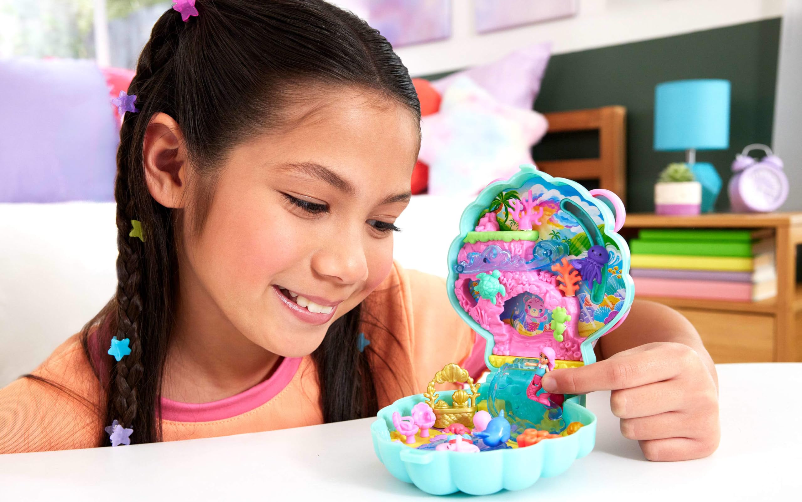 Polly Pocket Glitter Island Kompaktes Spielset – Meerjungfrauen-Abenteuer mit 11 Zubehörteilen 3