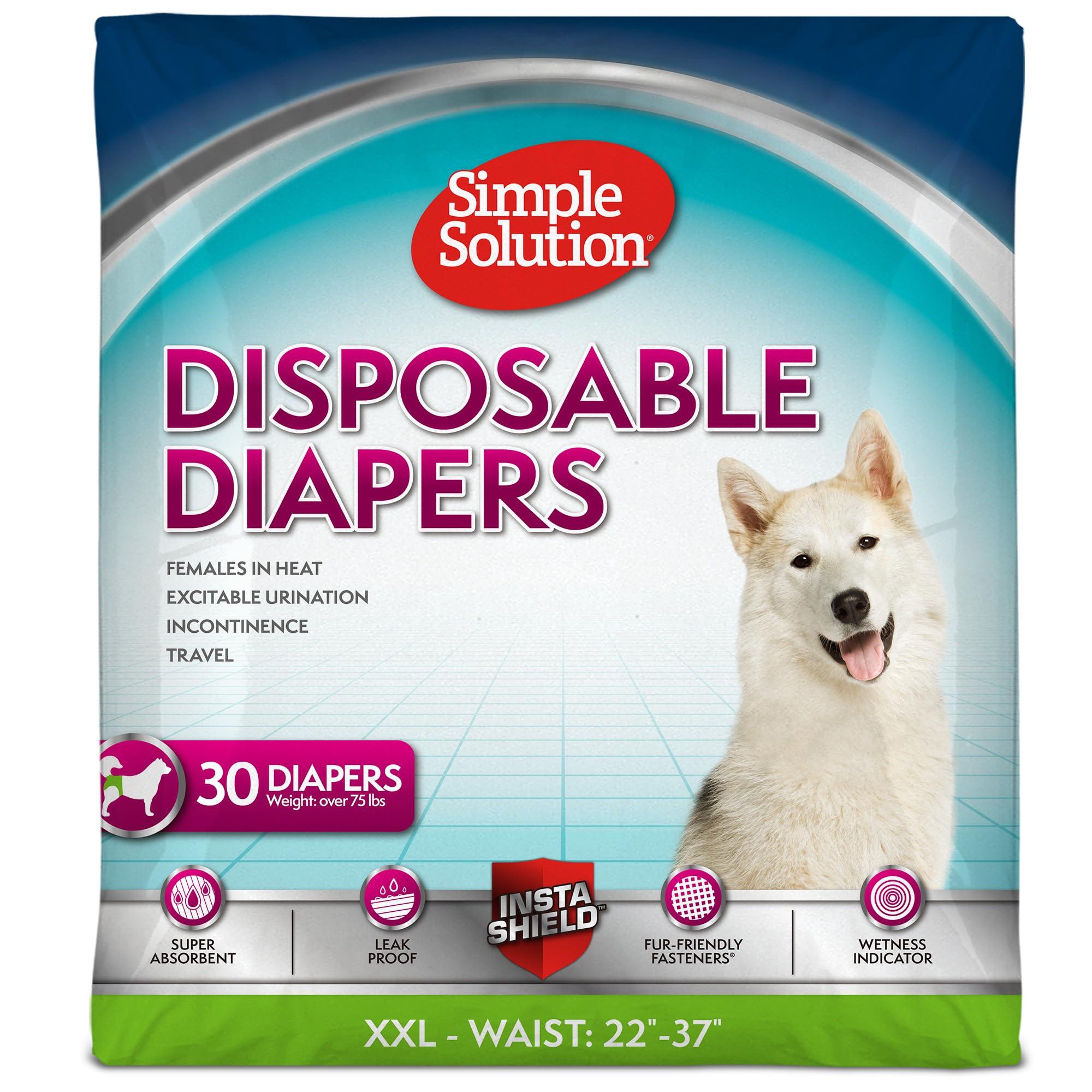 Simple Solution True Fit Disposable Dog Diapers for Female Dogs - XXL (22-37in Waist) - 30 Count