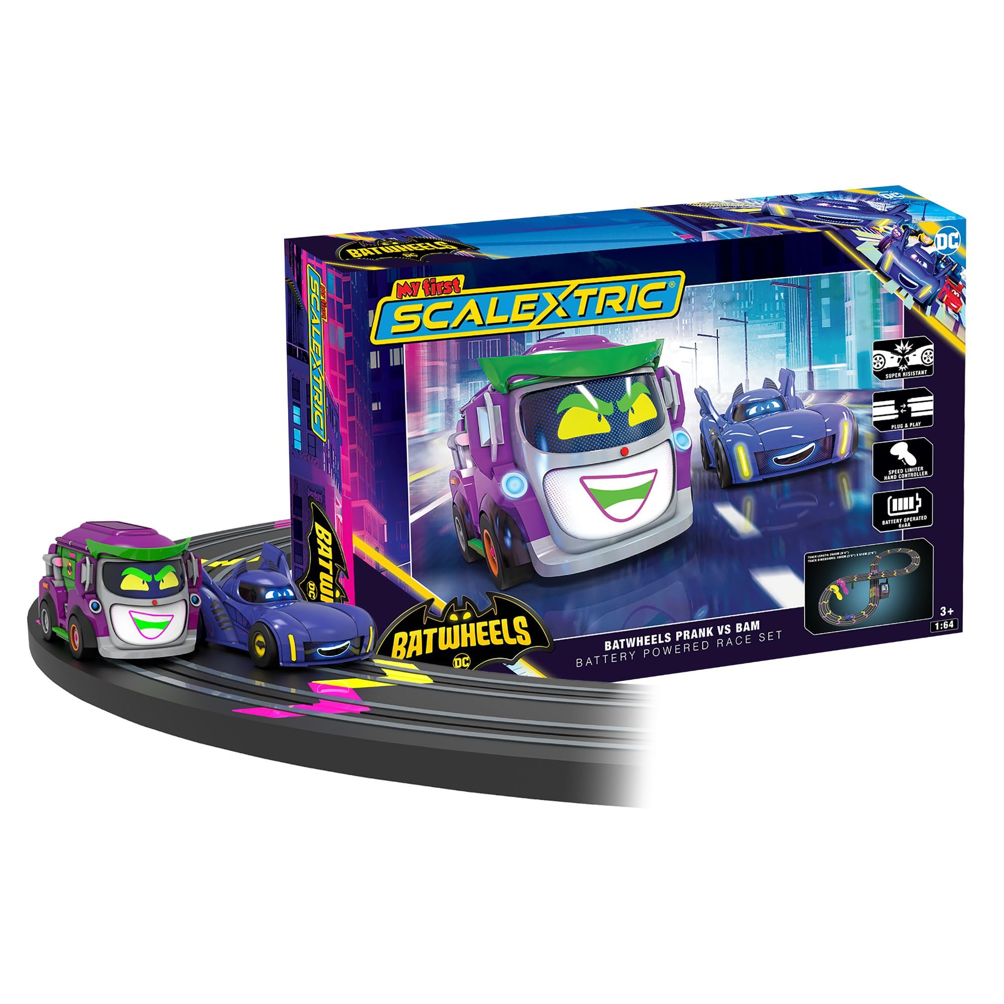 Scalextric My First Scalextric Racing Track Set G1187M Batwheels Prank vs Bam Micro Race Car Set 1