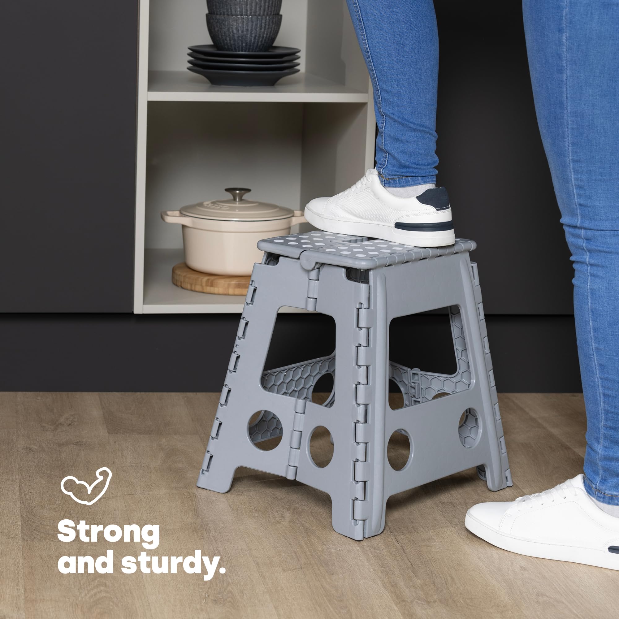 LIVIVO Folding Step Stool - Two Tier, 150kg Capacity, Grey Polypropylene | Model FS726 5