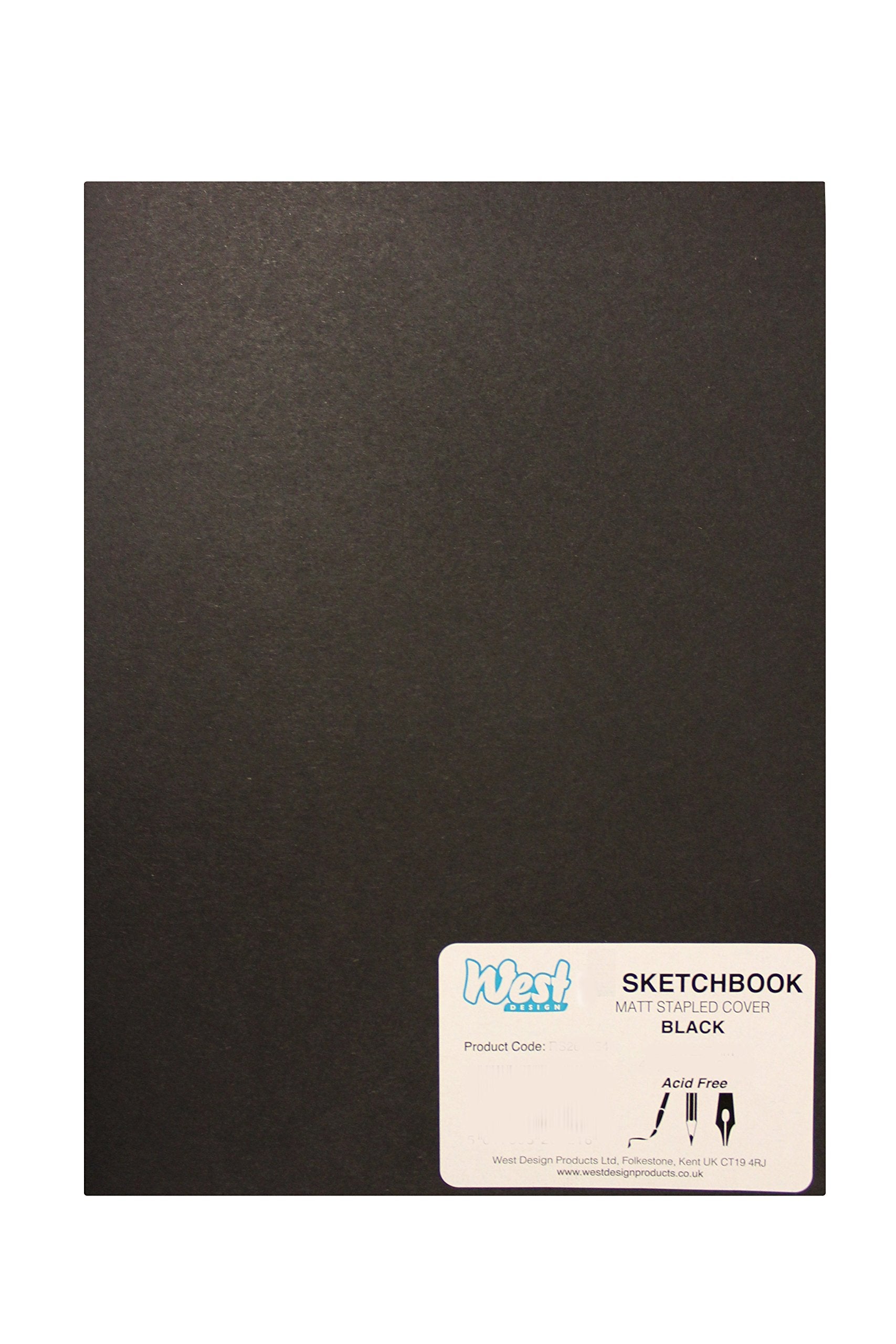 West Design A5 Sketchbook - 140gsm | 40 White Pages | Stapled Laminated Black Cover 1