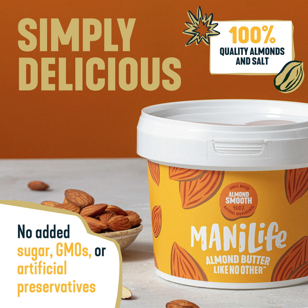 MANÍLIFE Smooth Almond Butter, 1kg Jar - Vegan Nut Spread with Sea Salt