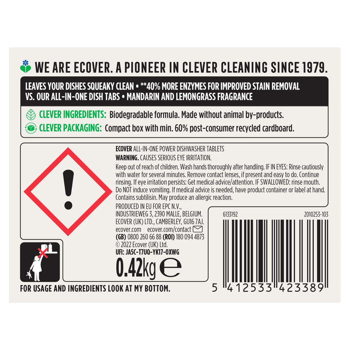 Ecover - All-In-One Power Dishwasher Tablets with Rinse Aid & Salt