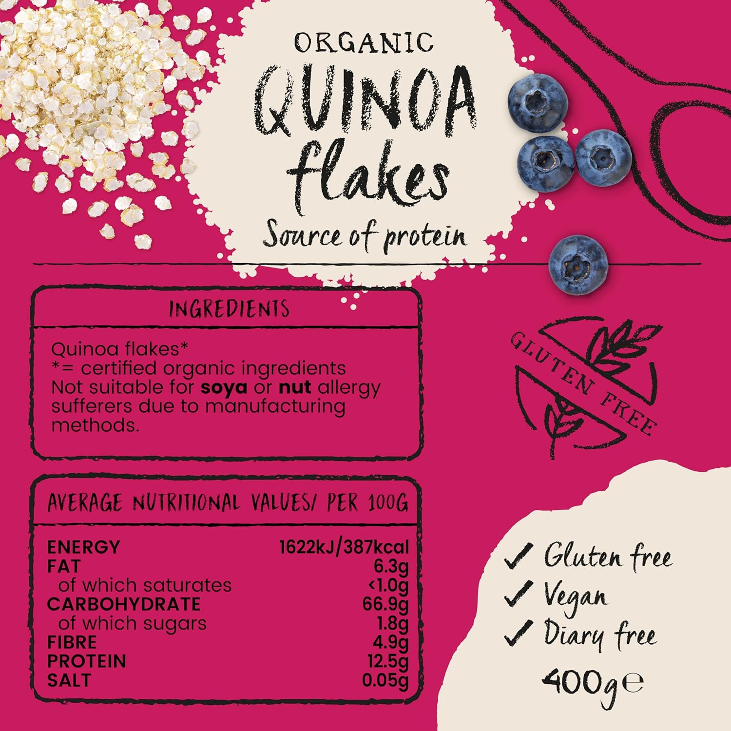 Amisa Organic Gluten Free Quinoa Flakes, 400g - Certified Organic & Gluten-Free Whole Grain Cereal 2