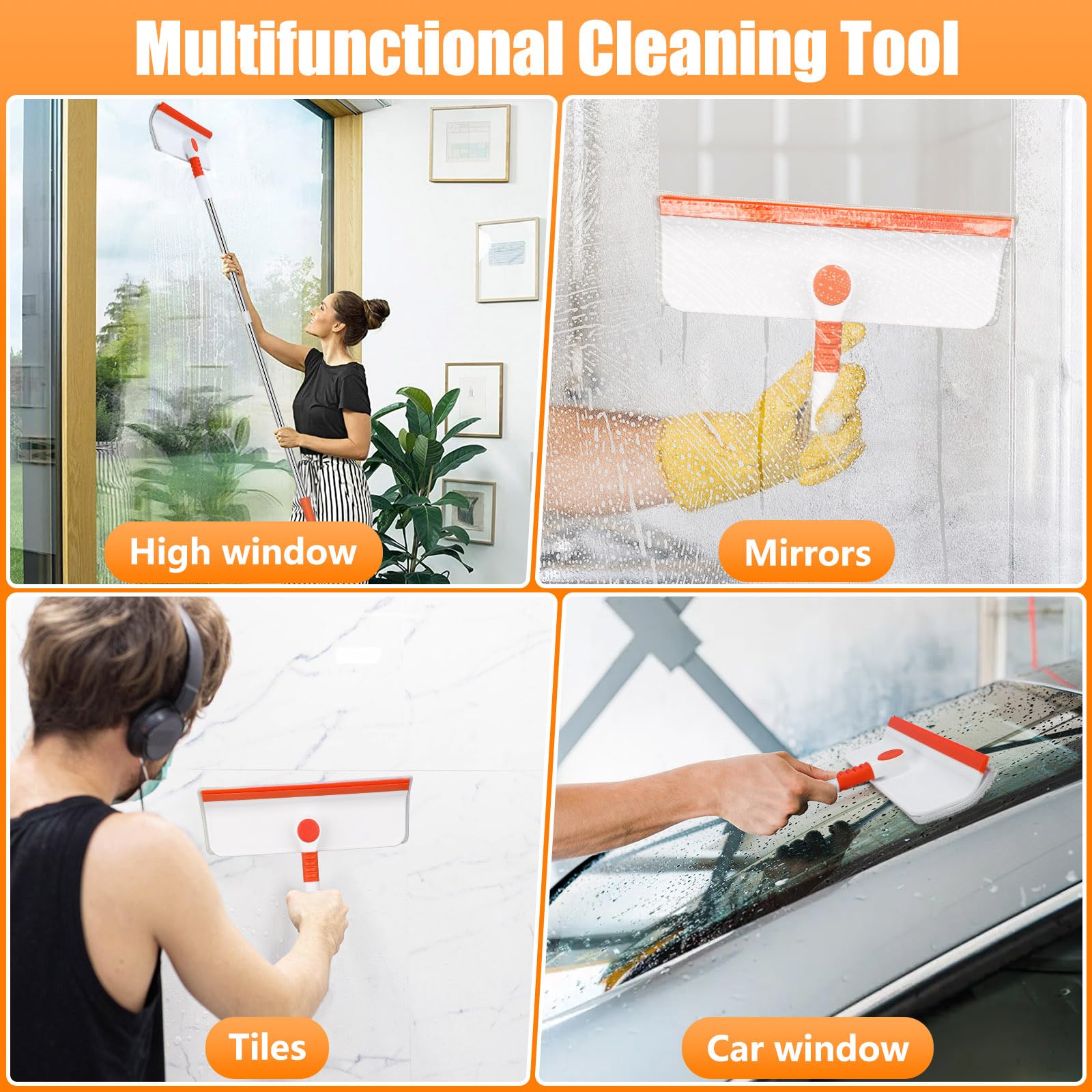 Alyvisun Window Screen Brush with 132cm Extendable Pole & 2-in-1 Scrubber/Squeegee 7