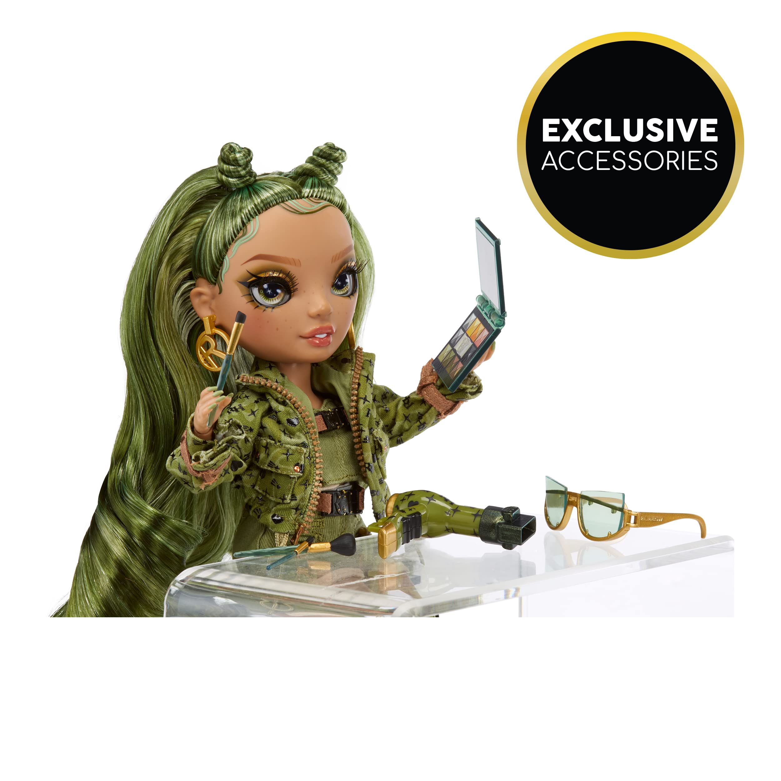 Rainbow High Olivia Woods Camo Green Fashion Doll – bewegliches Modell mit Zubehör 4