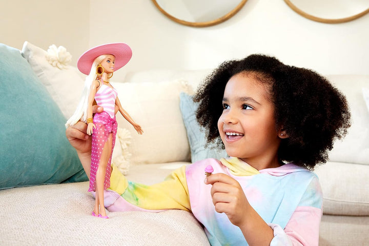 Barbie Doll - Pink & White Swimsuit with Beach Accessories, Ages 3+