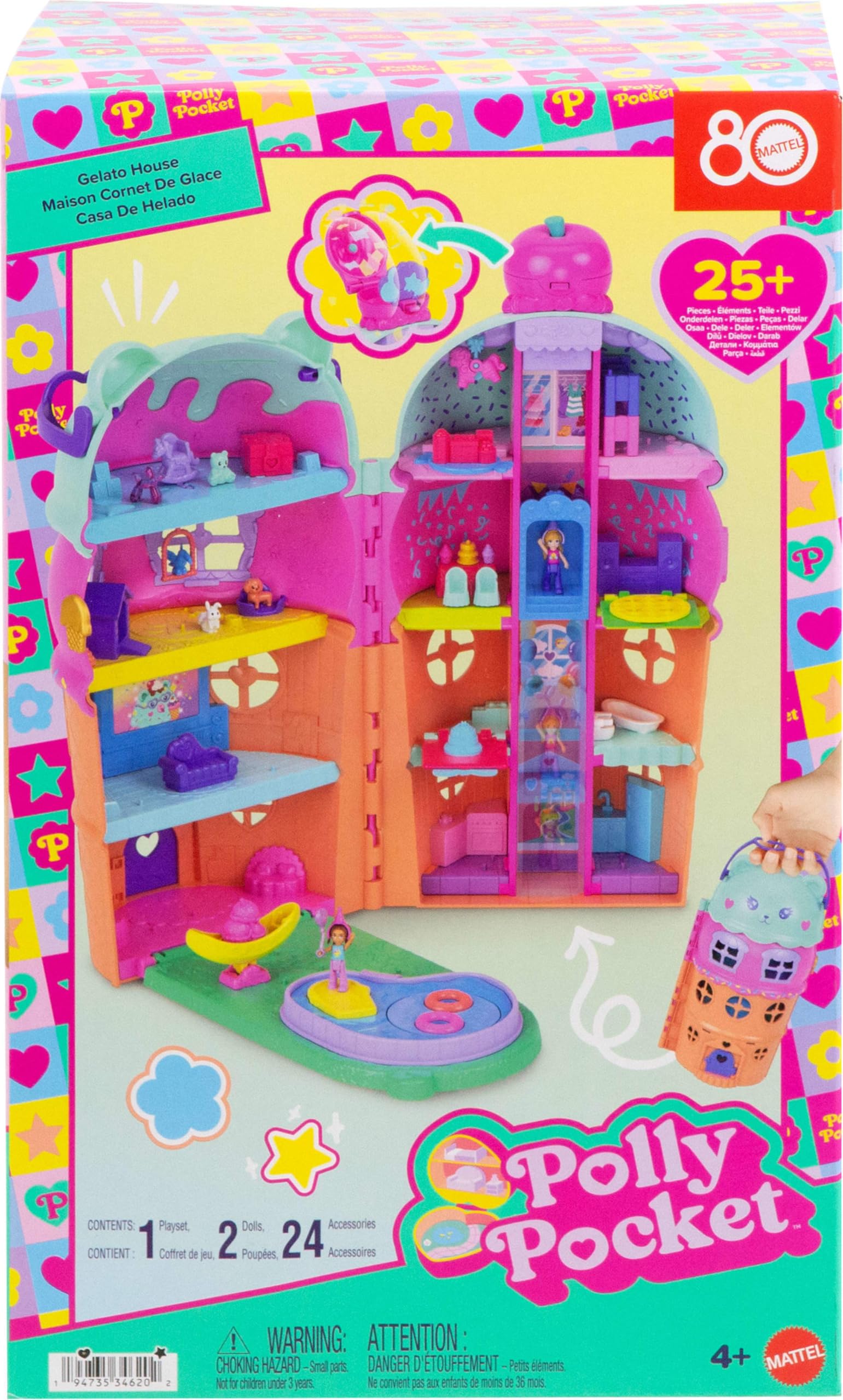 Polly Pocket Micro-Puppen und großes Gelato-Haus-Spielset – Eisbär-Thema, 4–8 Jahre 5