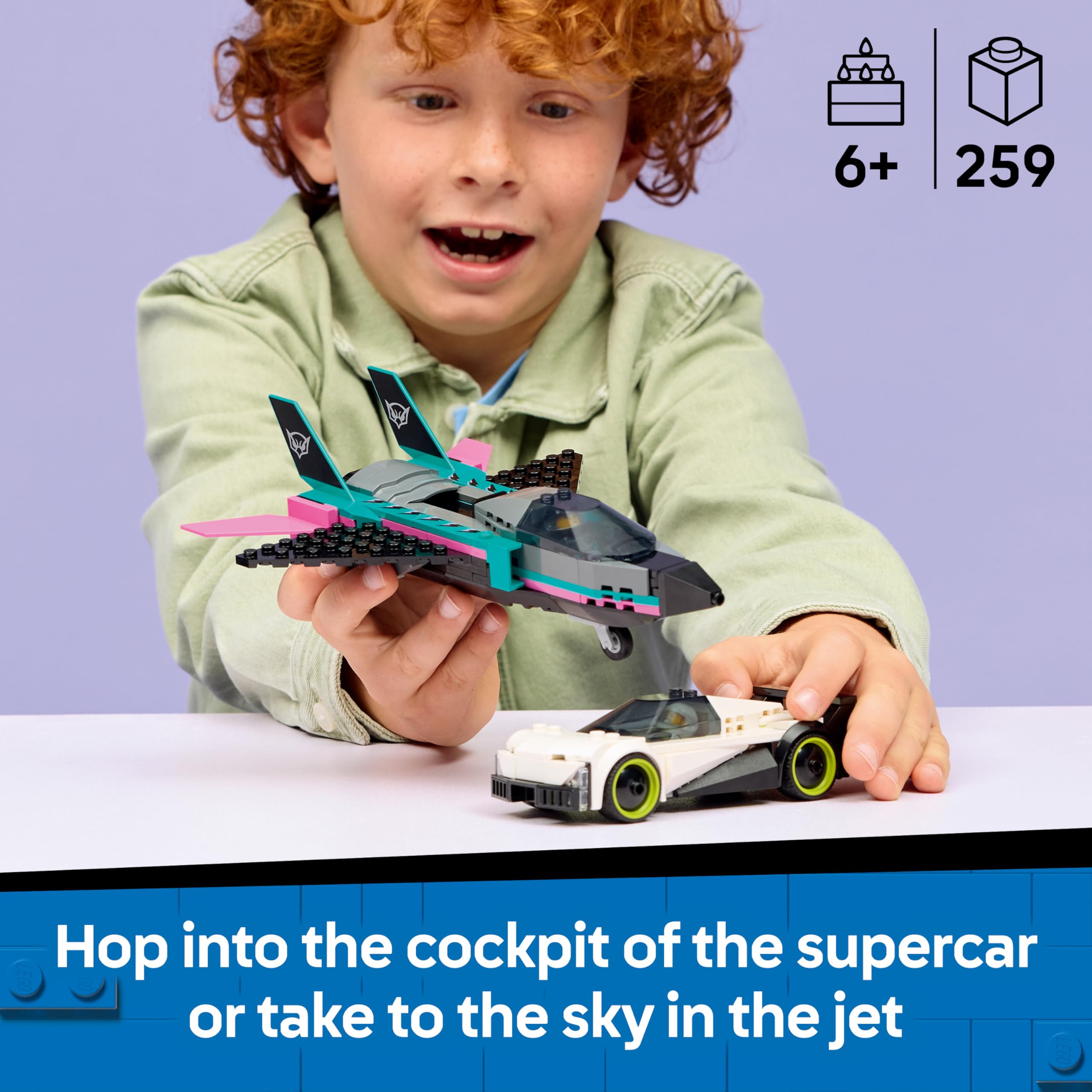 LEGO City Jet vs. Car 60489 Building Set with Supercar, Jet Plane, Pilot & Driver Minifigures | Ages 6+