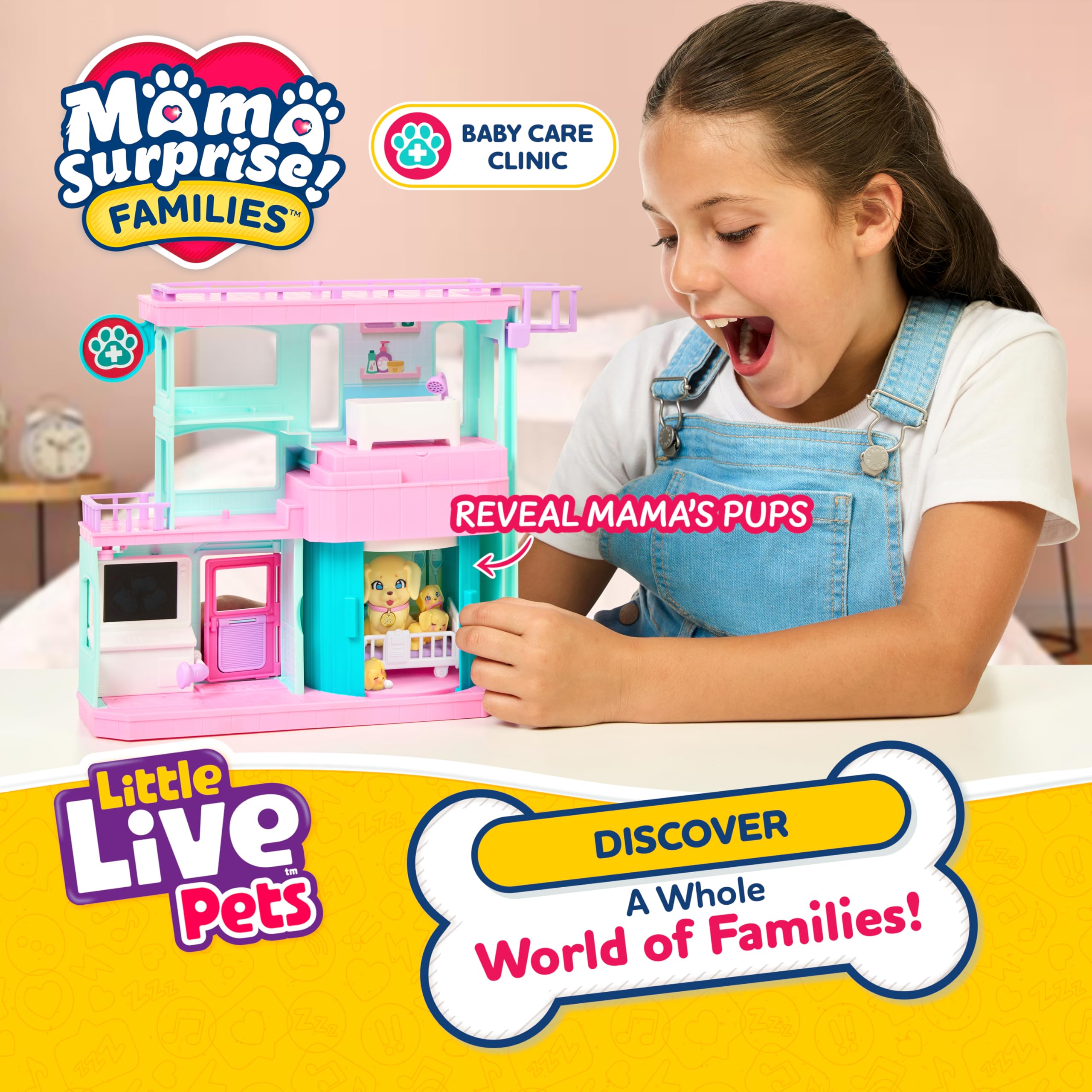 Little Live Pets Mama Surprise Families Baby Care Clinic Playset | Ages 5+ | Includes Mama Pup & 3 Babies