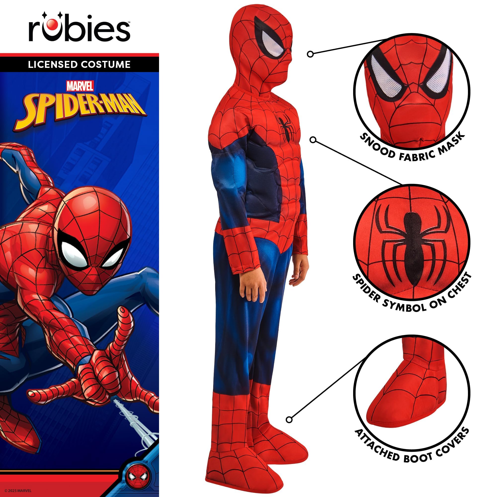 Rubies Official Marvel Spider-Man Deluxe Padded Muscles Child Costume | Size 3-4 Years