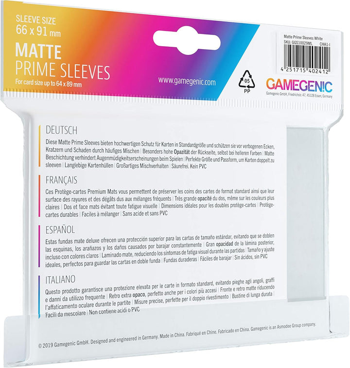 Gamegenic Matte Prime Sleeves - 100-Pack for Card Protection & Double-Sleeving