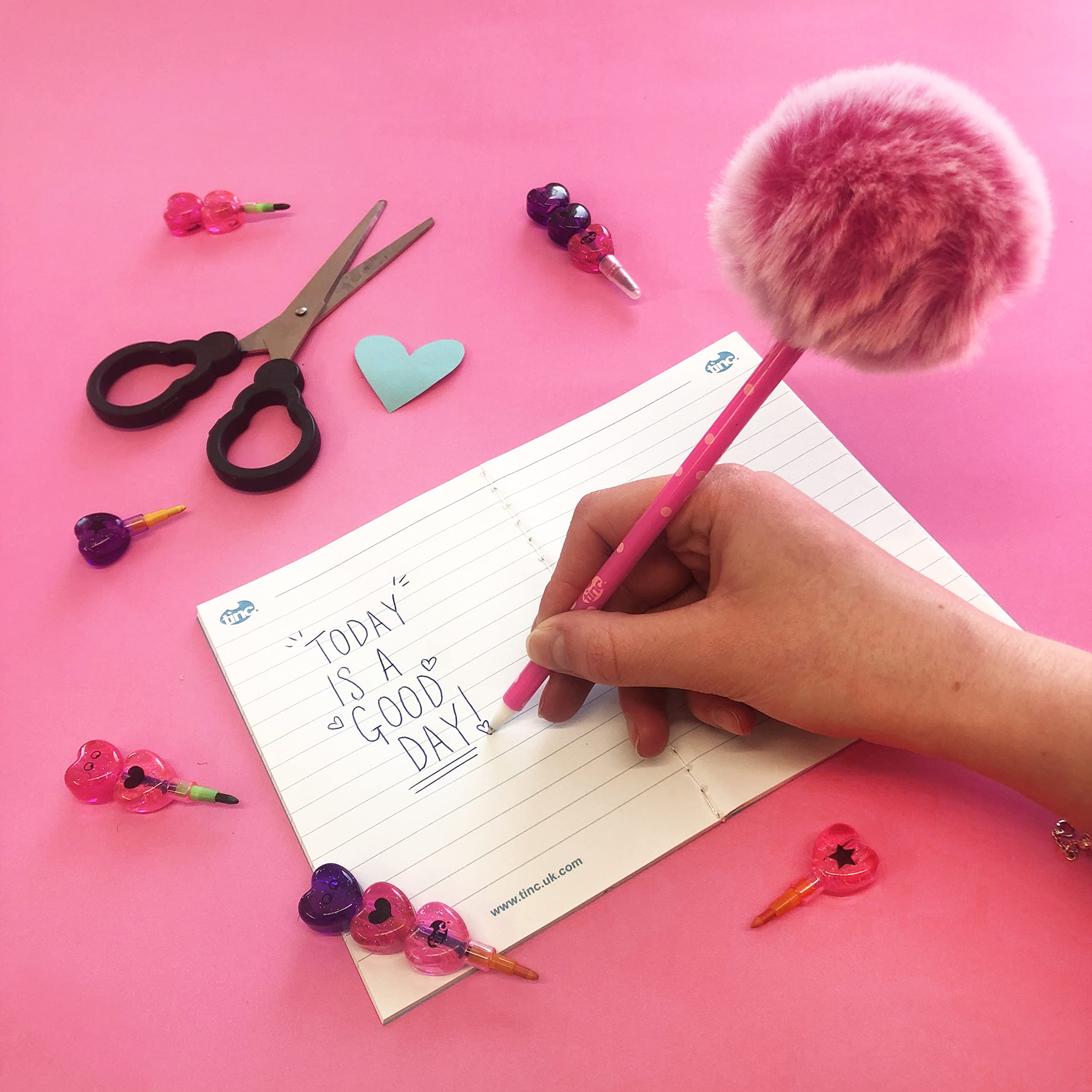 Tinc Fluffy Pom Pom Ballpoint Pen - Pink Ink, 0.5mm Line Size, Erasable | Pack of 1 2