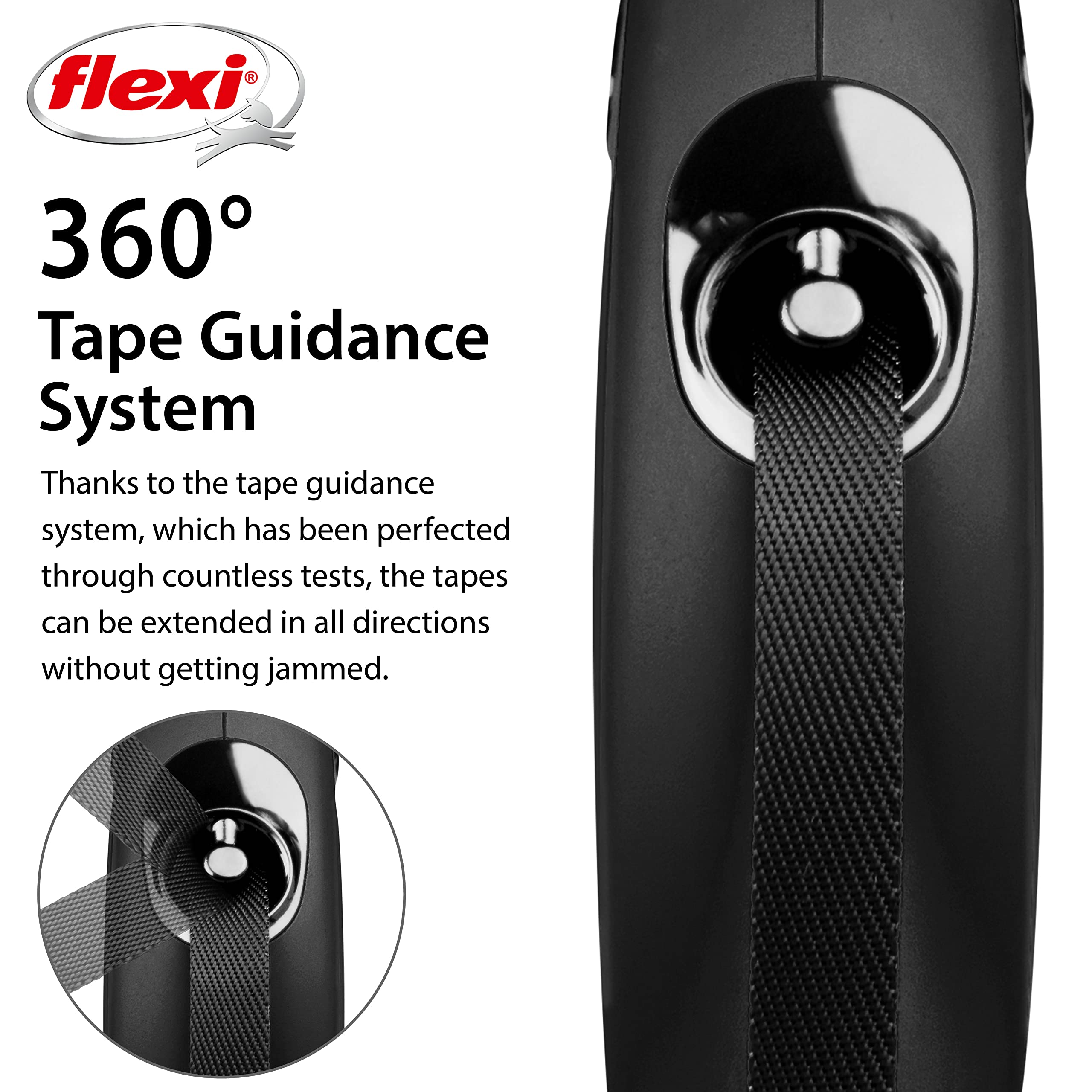 flexi New Classic Retractable Dog Lead - M Size, 5m Tape, Black | German Quality 5