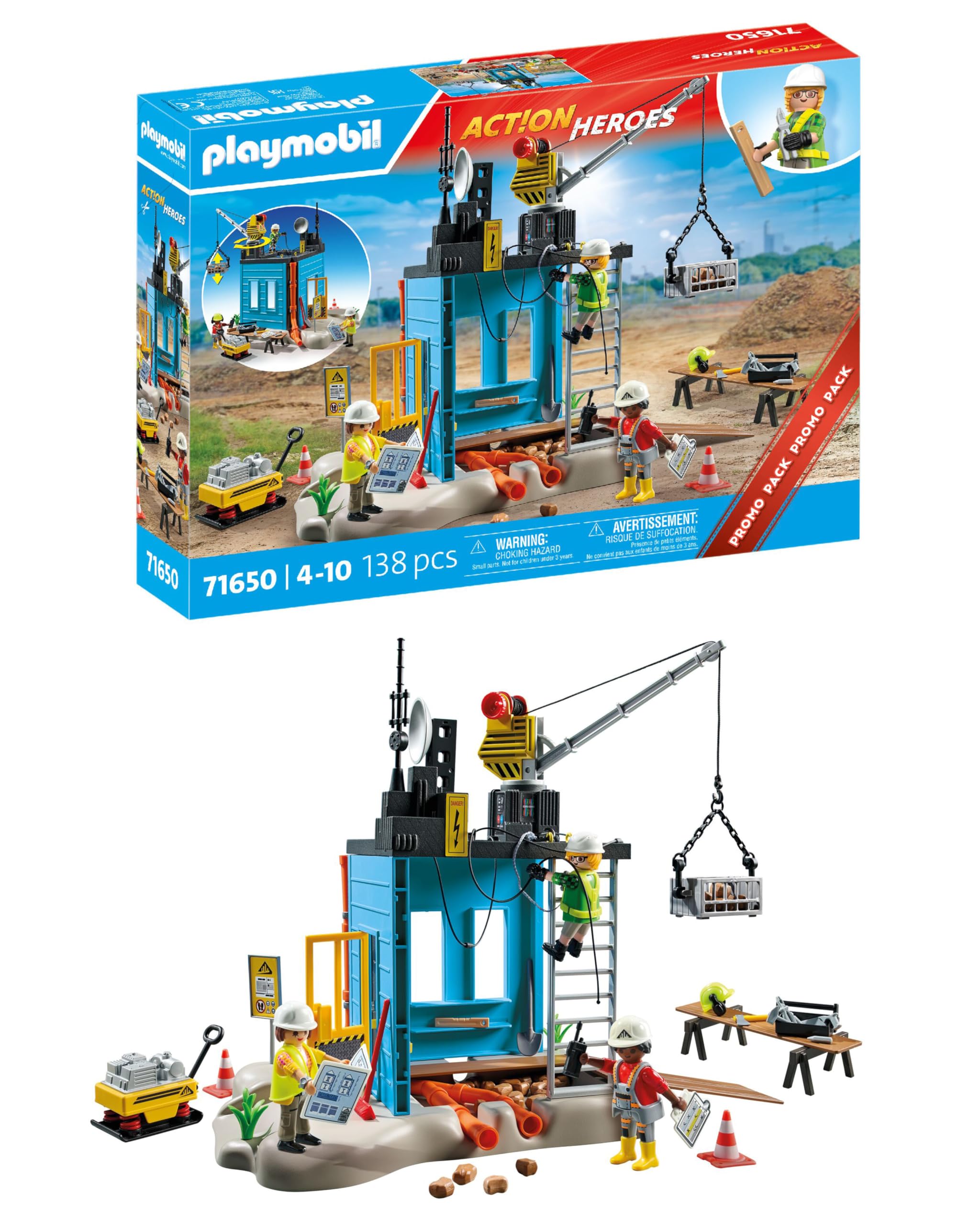 Playmobil 71650 Action Heroes: Construction Site Promo Pack - Building Playset for Kids 4+ 1
