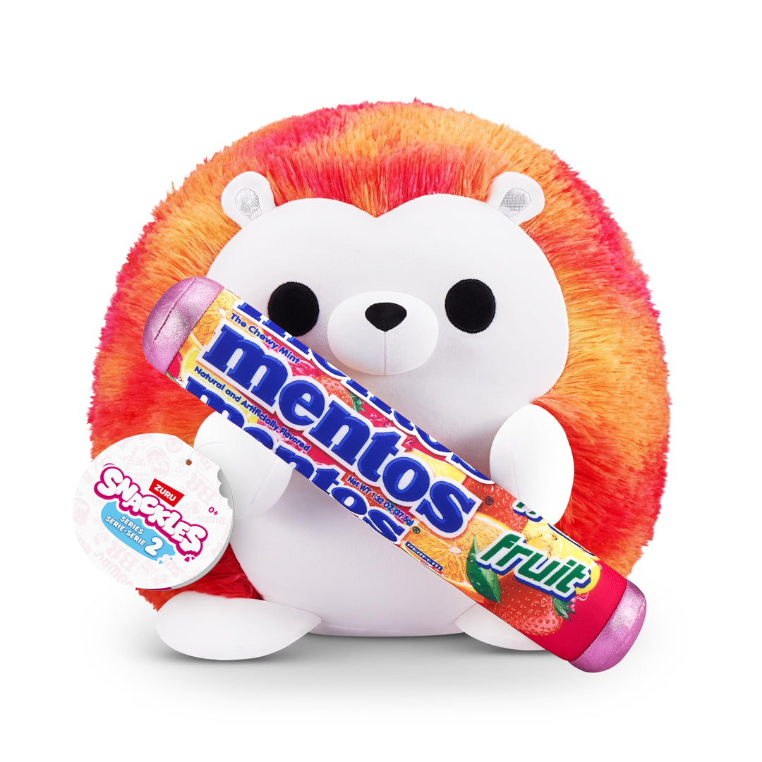Snackles Series 2 Hedgehog - Cuddly Squishy Plush with Mentos Fruit Snack, 20 cm Brown Box