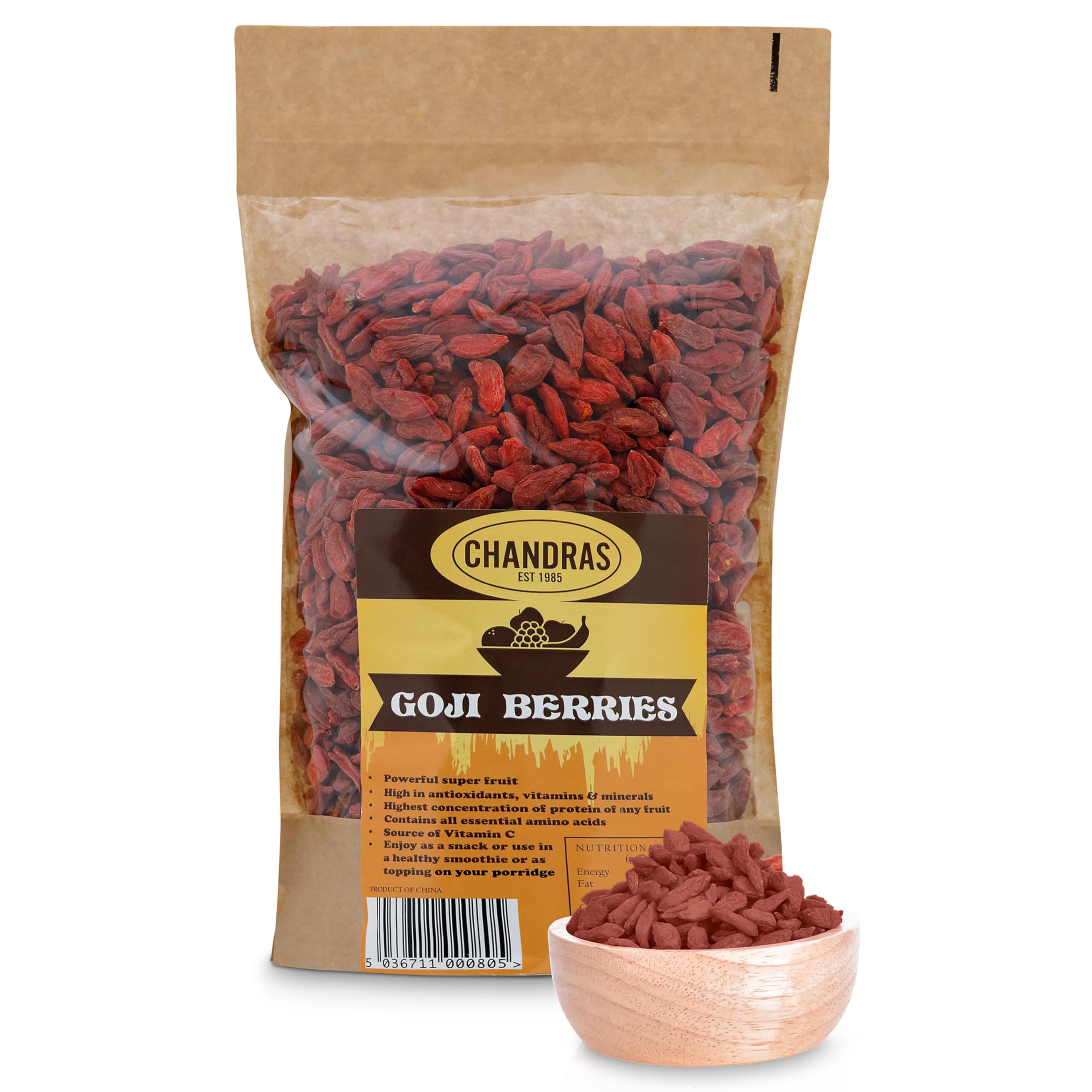 CHANDRA Whole Foods Goji Berries - 1KG Dried Super Fruit | Low-GI, High Protein