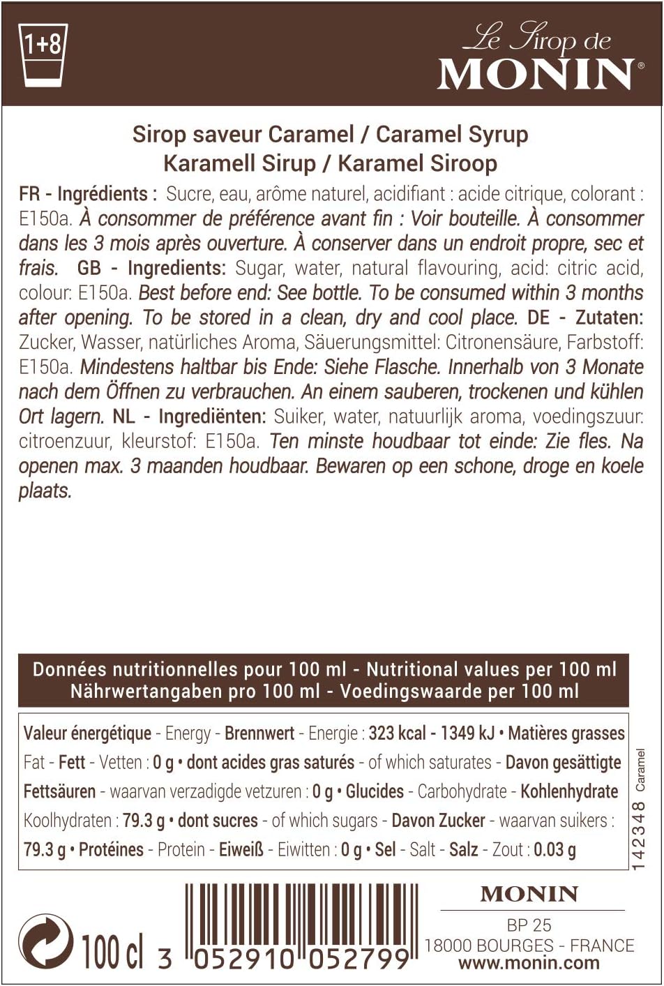 MONIN Premium Caramel Syrup 1L - Rich Caramel Flavor for Coffee, Cocktails & Baking
