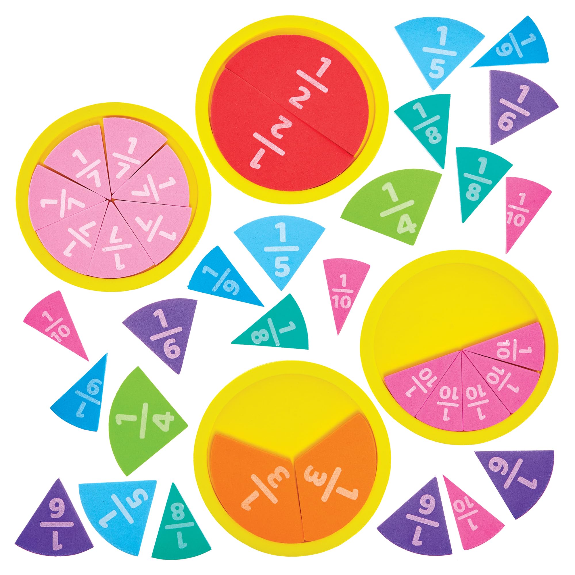 Baker Ross Learn Fractions Foam Kits - Pack of 9, STEM, Math Aids, Colour-Coded Pieces