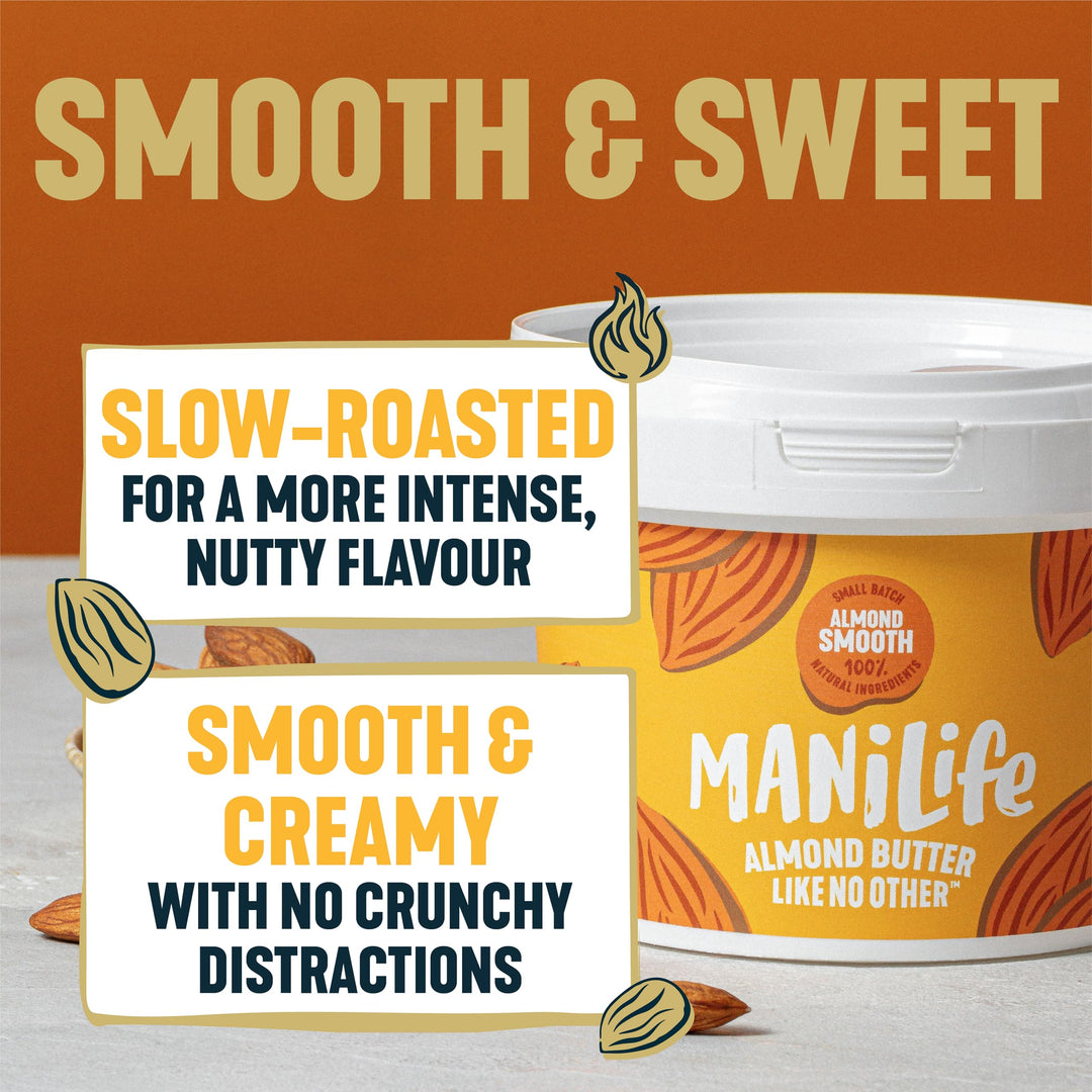 MANÍLIFE Smooth Almond Butter, 1kg Jar - Vegan Nut Spread with Sea Salt