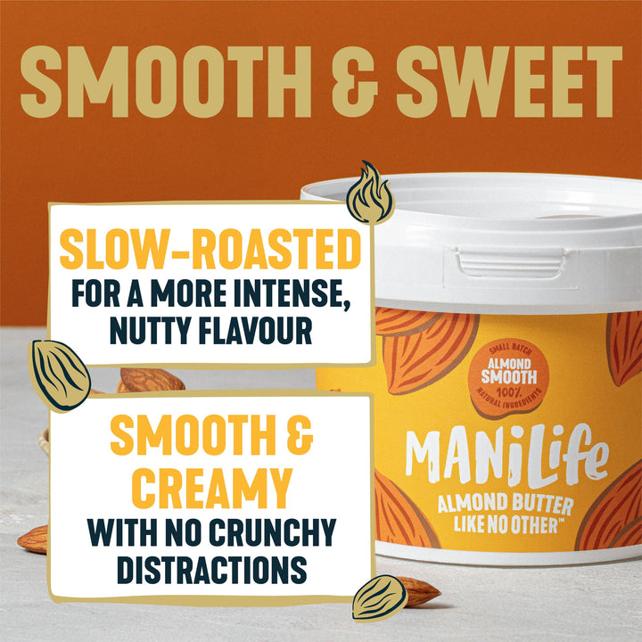 MANÍLIFE Smooth Almond Butter, 1kg Jar - Vegan Nut Spread with Sea Salt