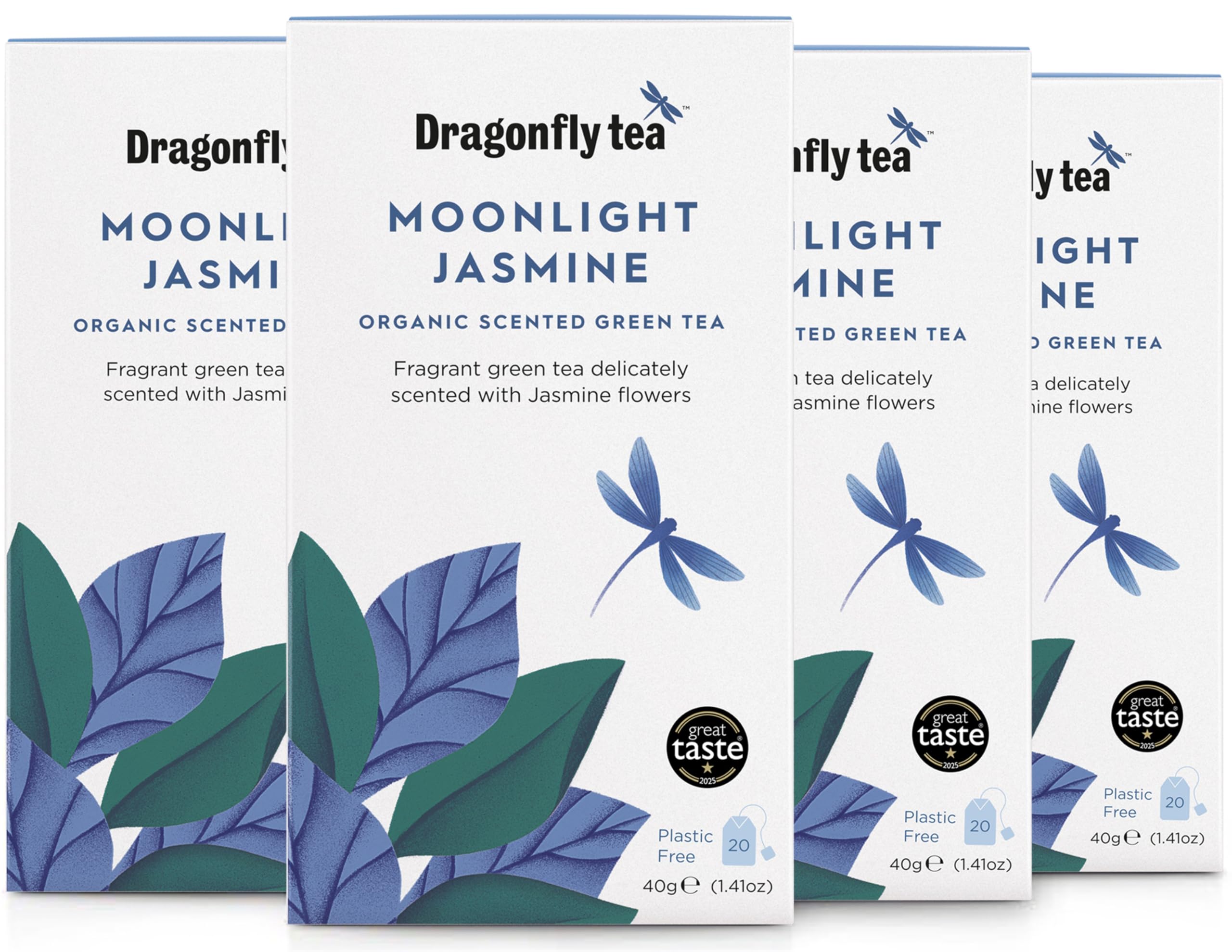DRAGONFLY Moonlight Jasmine Organic Scented Green Tea, 20 Teabags (Pack of 4) 1
