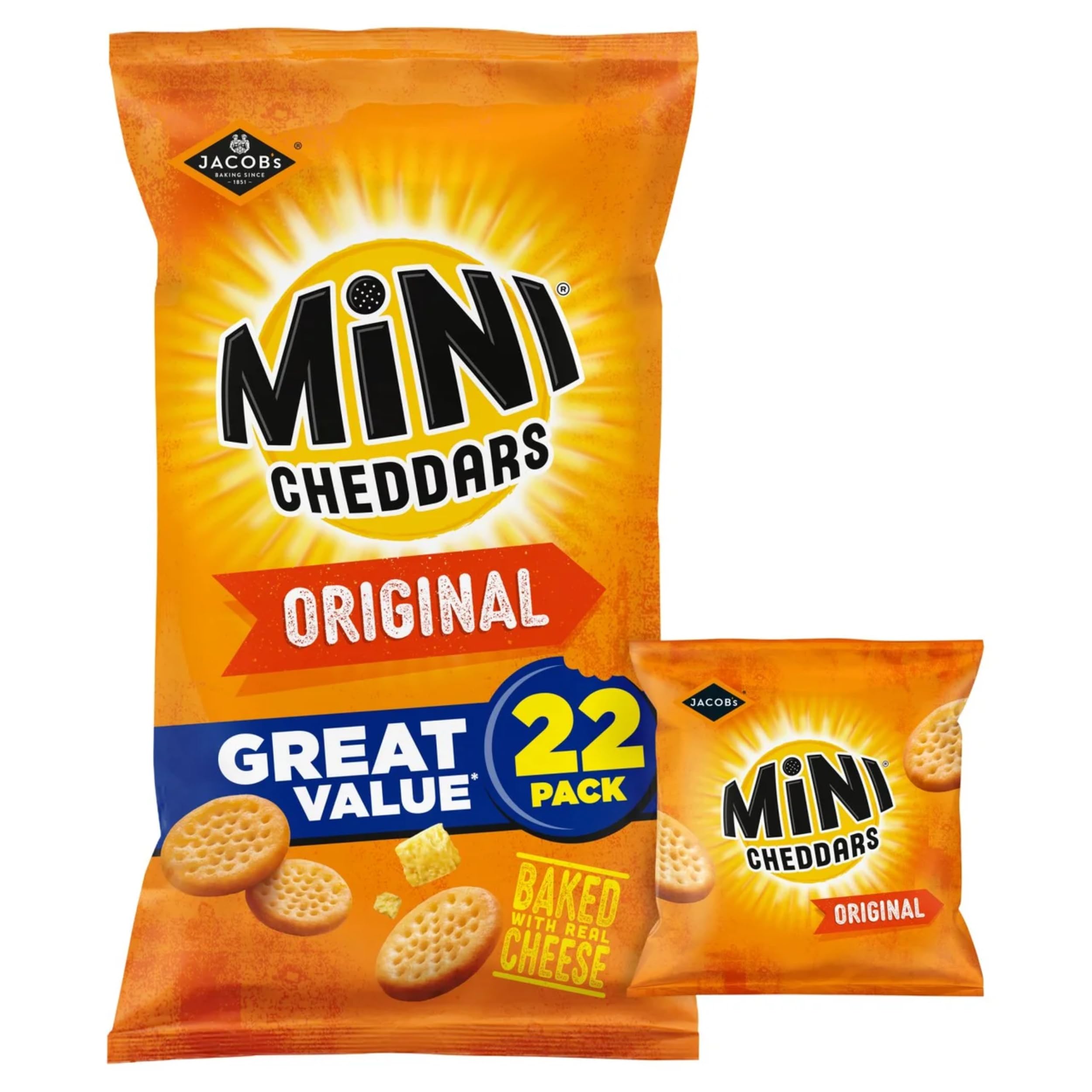 Jacob's Mini Cheddars Original Multipack Crisps, Baked with Real Cheese, 22 Pack 3