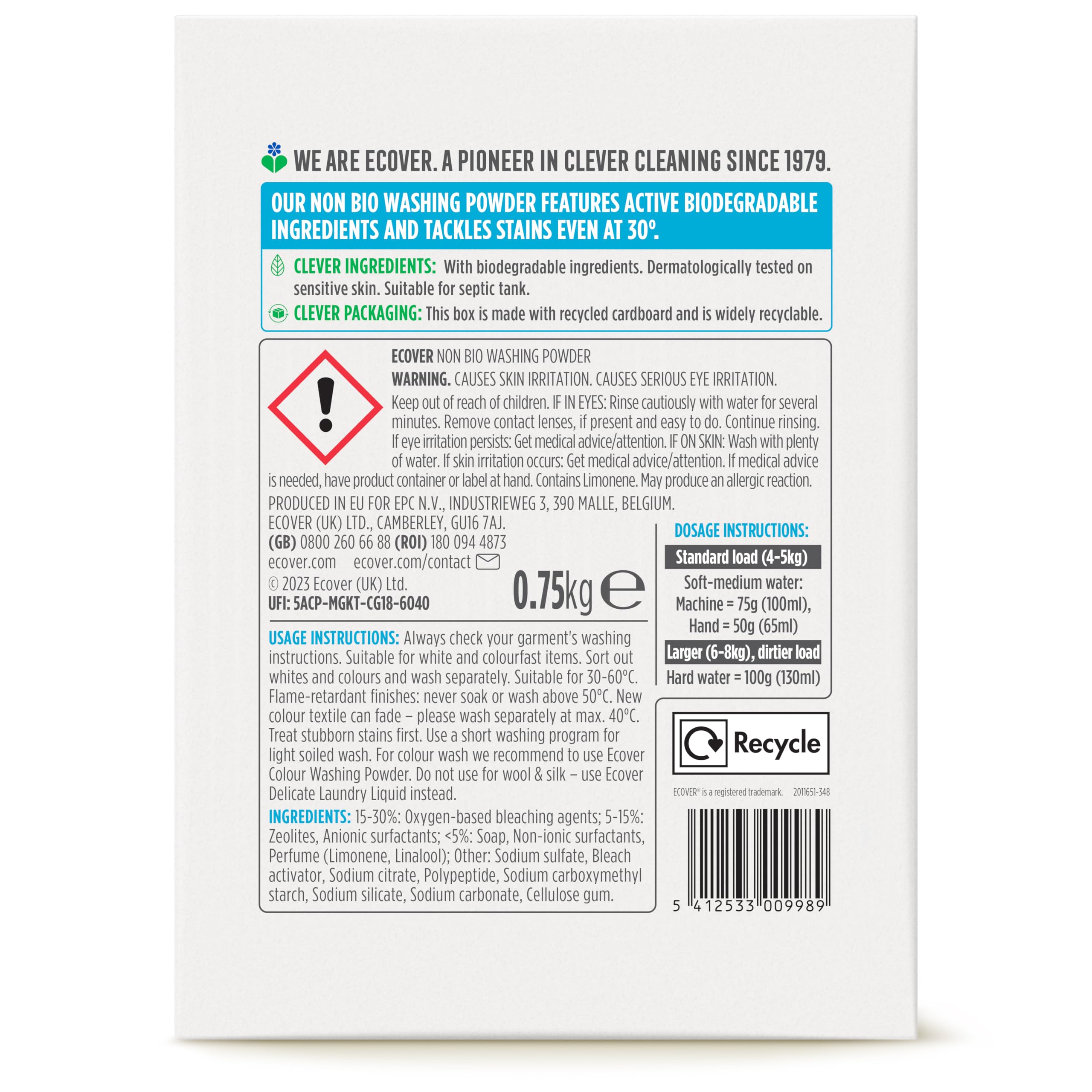 Ecover Zero Non-Bio Laundry Detergent Powder for Sensitive Skin | 750g | No Colouring or Fragrance 2
