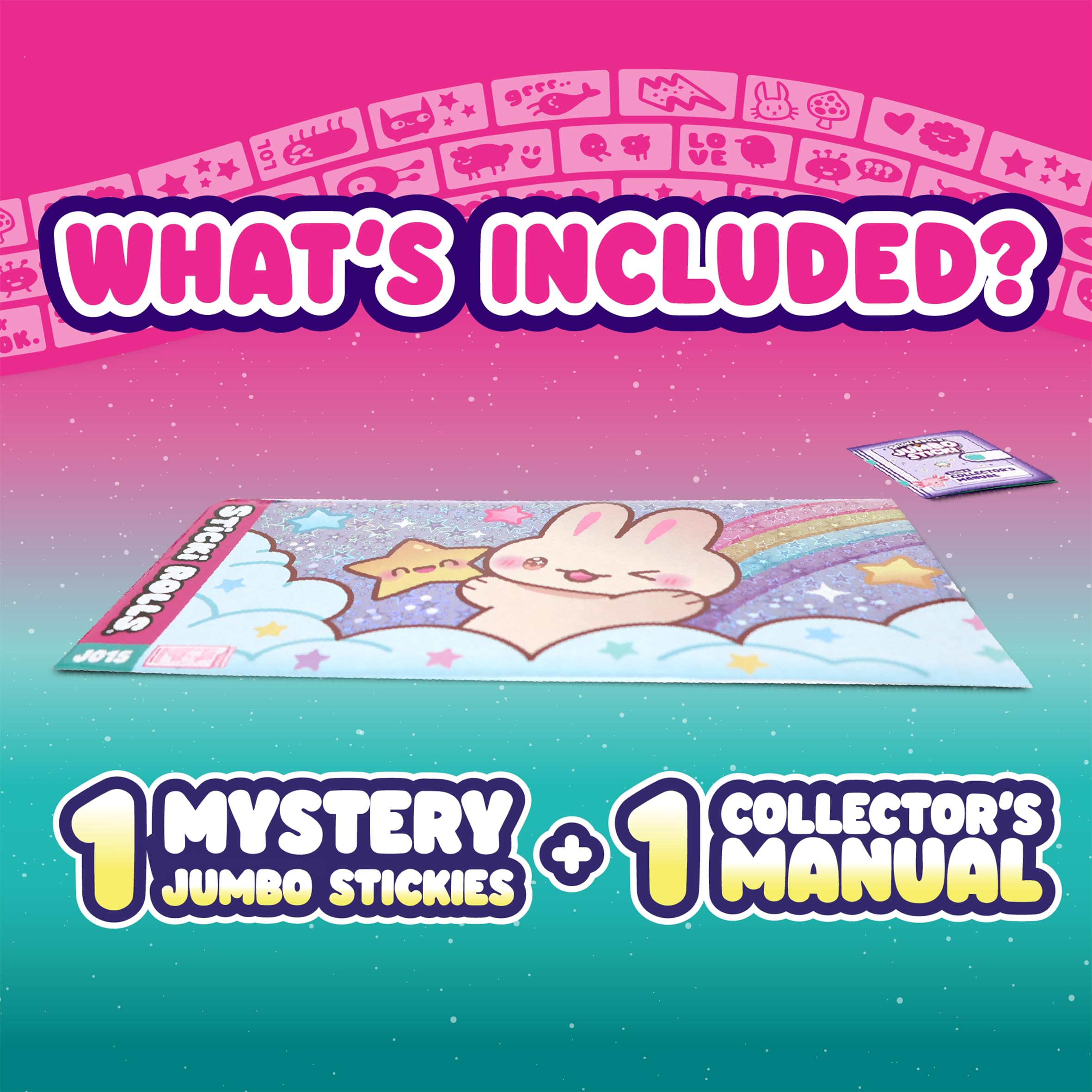 Sticki Rolls Jumbo Stickies - Giant Re-Stickable Foil Stickers, Multicolor Collectible Art (JS100ECDU-12)