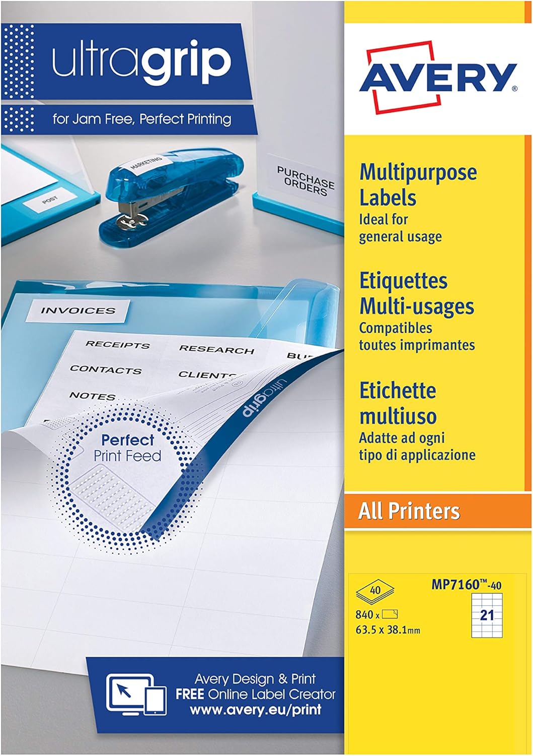 Avery MP7160-40 self-adhesive Multipurpose Labels, 21 labels per A4 Sheet 3