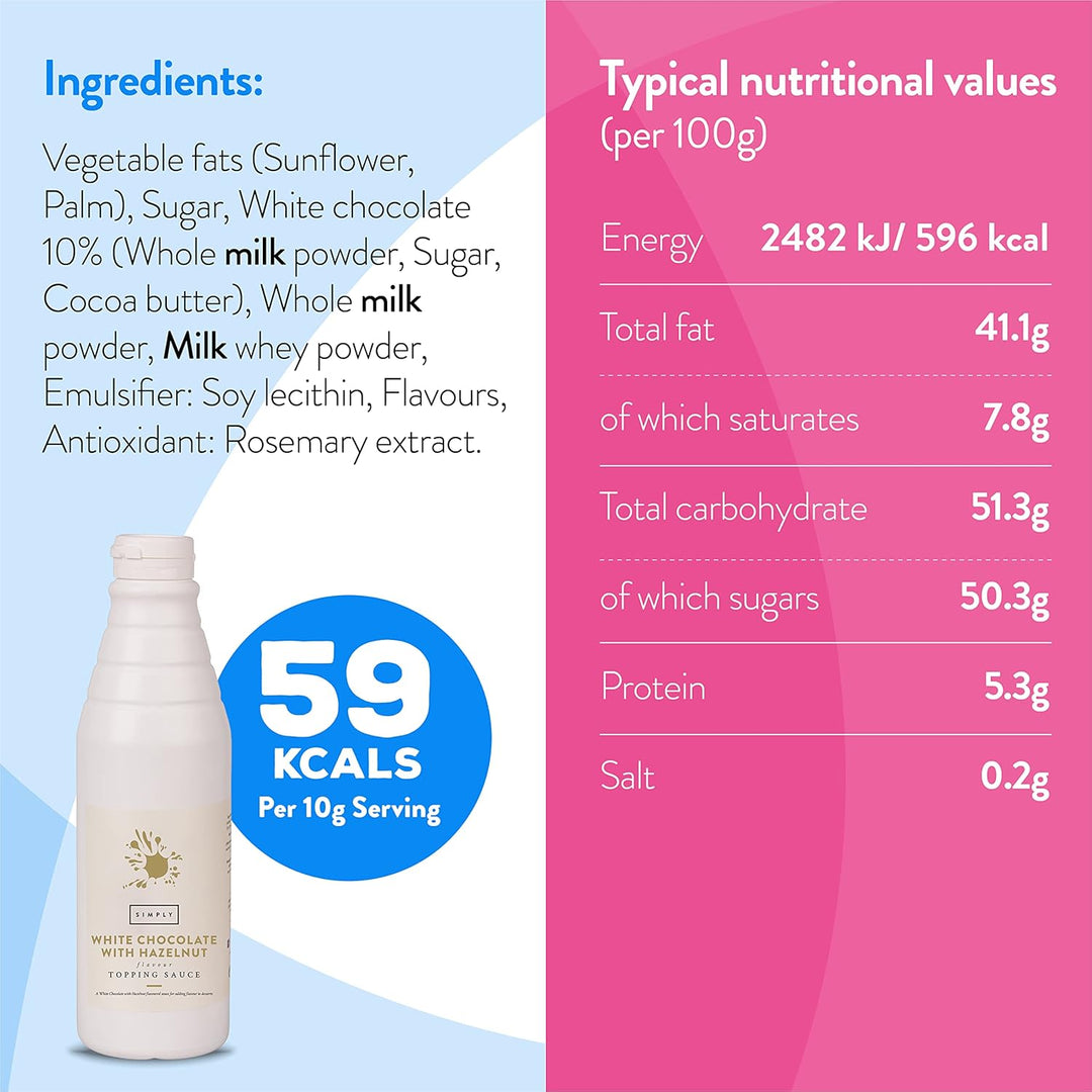 Simply - White Chocolate with Hazelnut Flavouring Topping Sauce 1kg