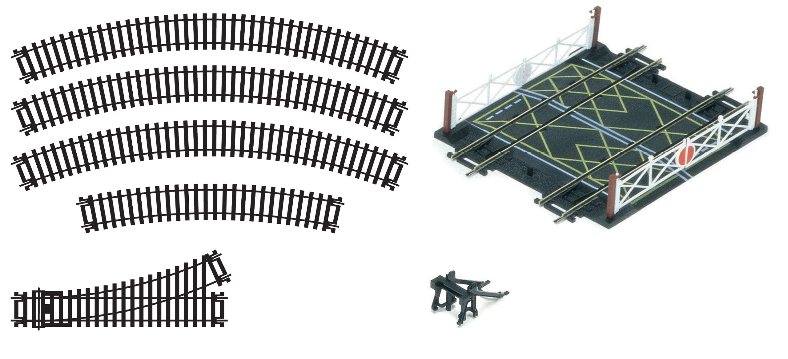 Hornby R8224 OO Gauge Track Extension Pack D – Curves, LH Point, Buffer Stop & Double Level Crossing 8