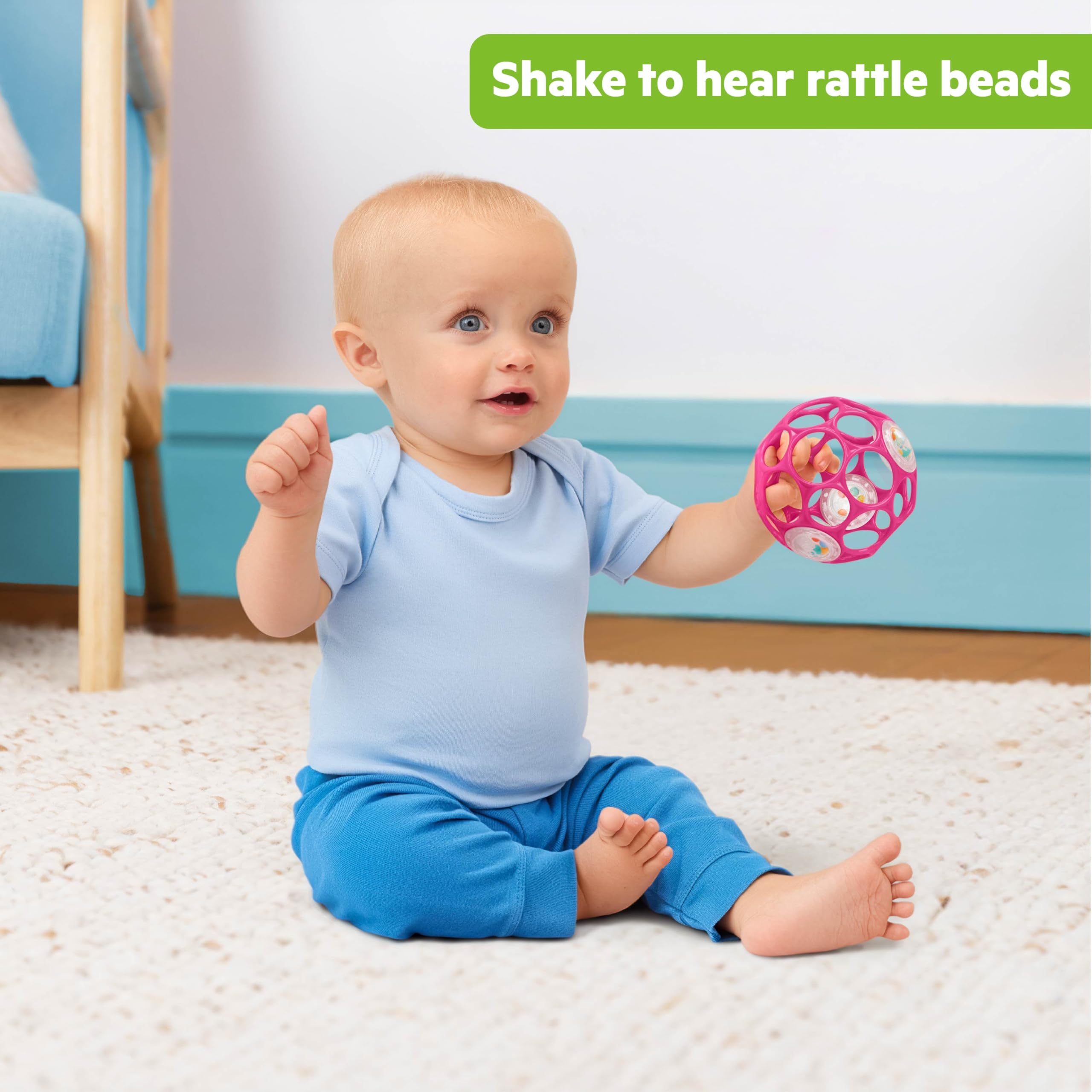 Bright Starts Oball Rattle Easy-Grasp Toy - Pink, Newborn+ 3