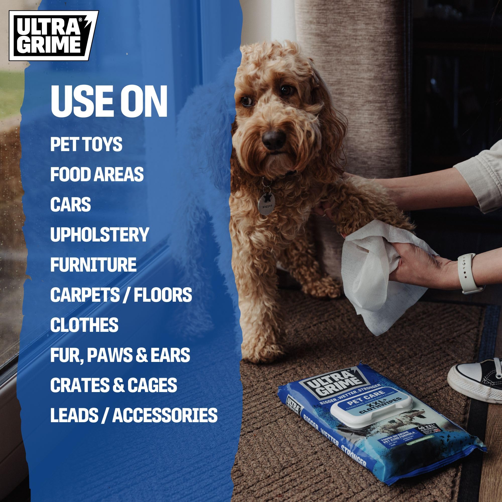 UltraGrime Pet Cleaning Wipes for Dogs & Cats - Extra Large, 40 Count, No Scent 3